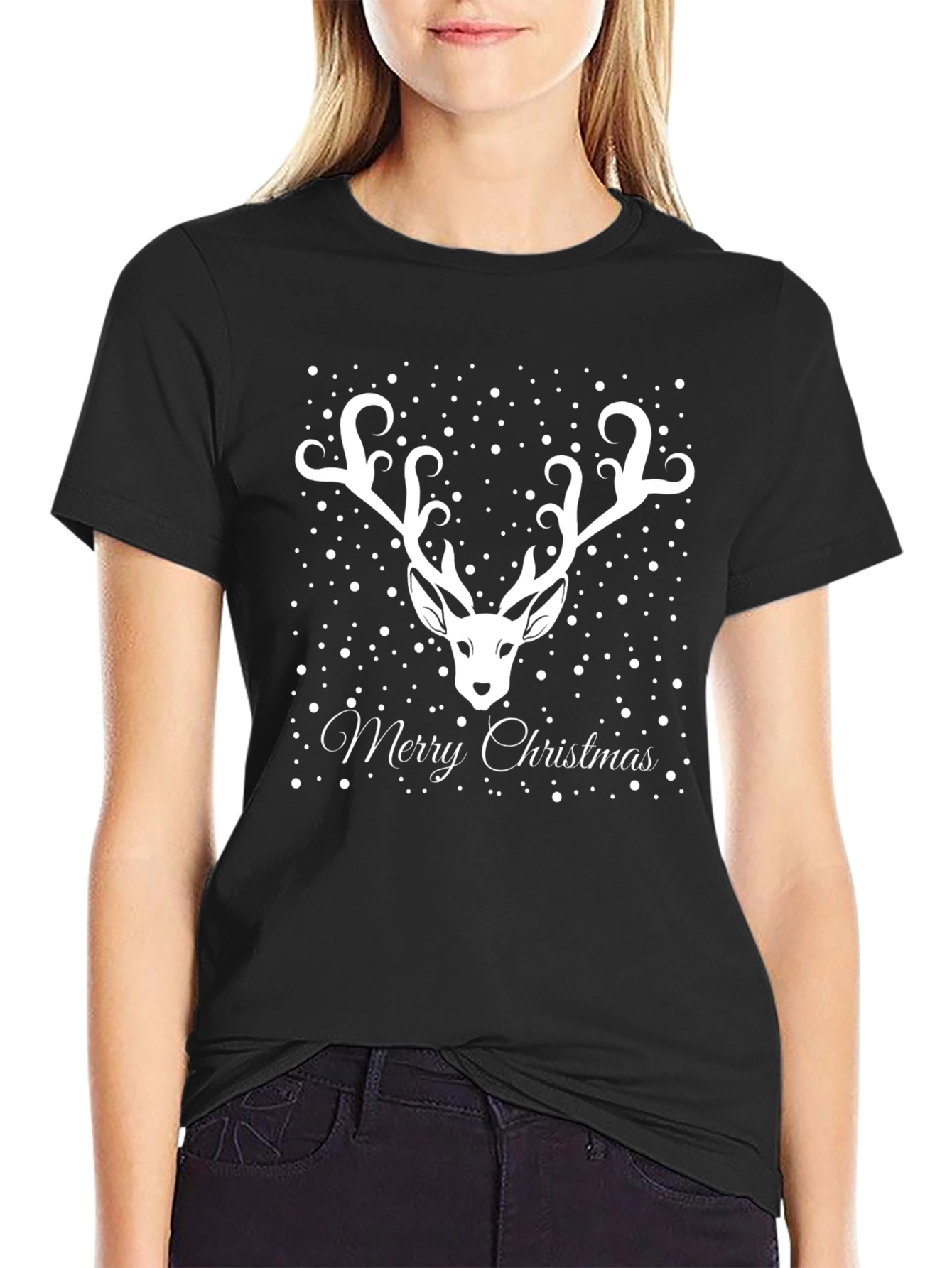 Merry Christmas Reindeer Graphic Tee - Holiday Style