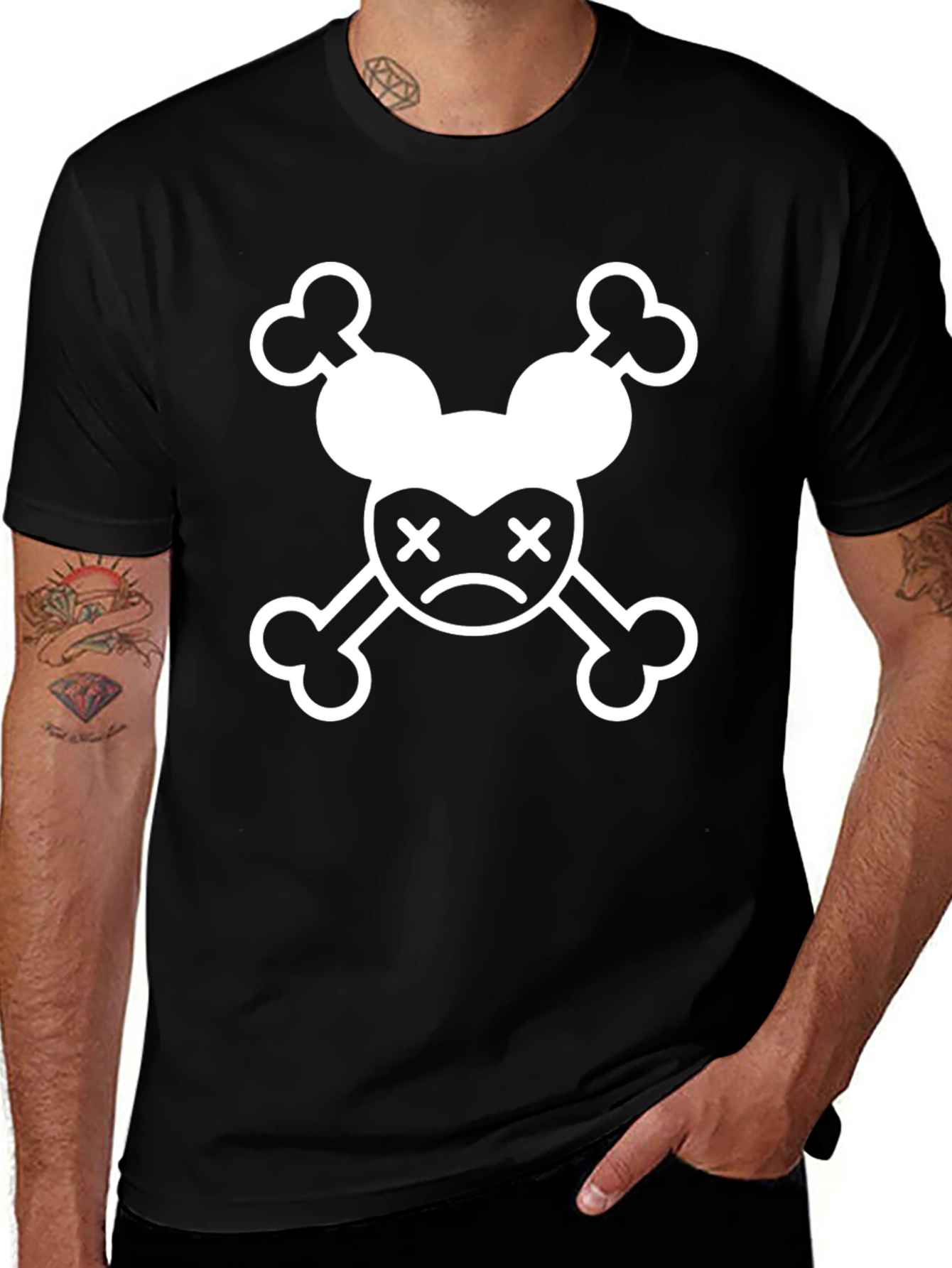 Mickey Skull Graphic Tee - Black Cotton T-Shirt