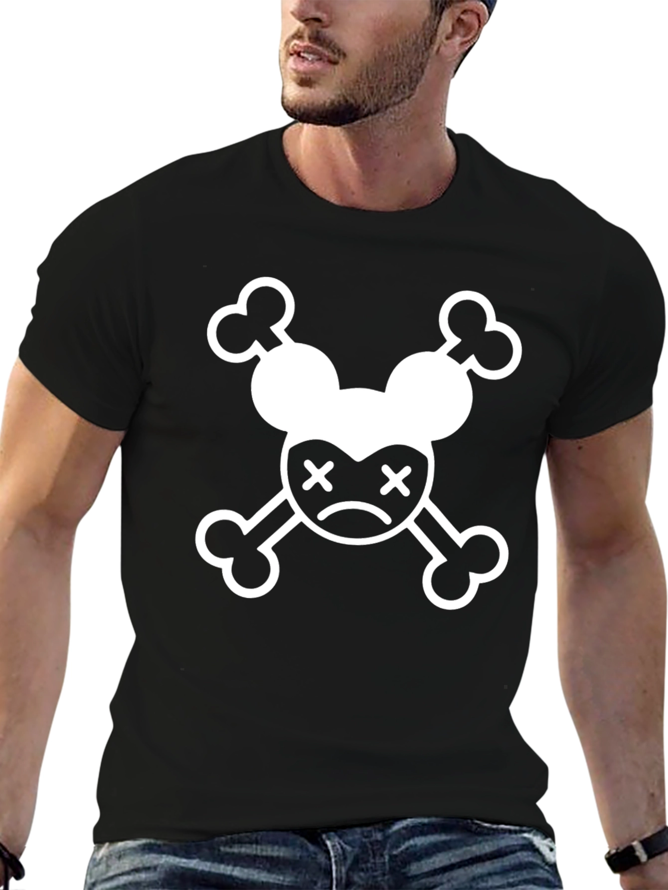 Mickey Skull Graphic Tee - Black Cotton T-Shirt