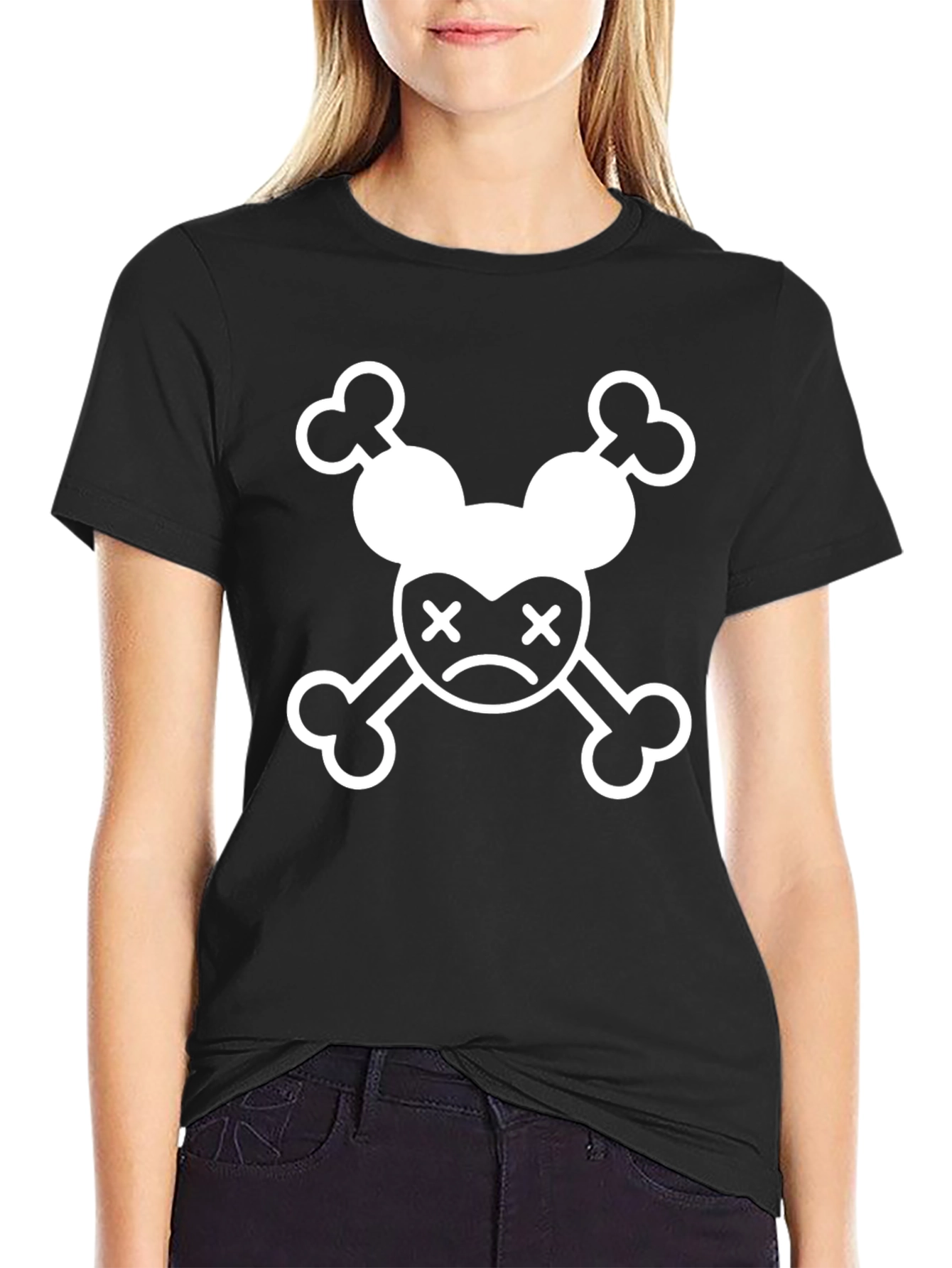 Mickey Skull Graphic Tee - Black Cotton T-Shirt