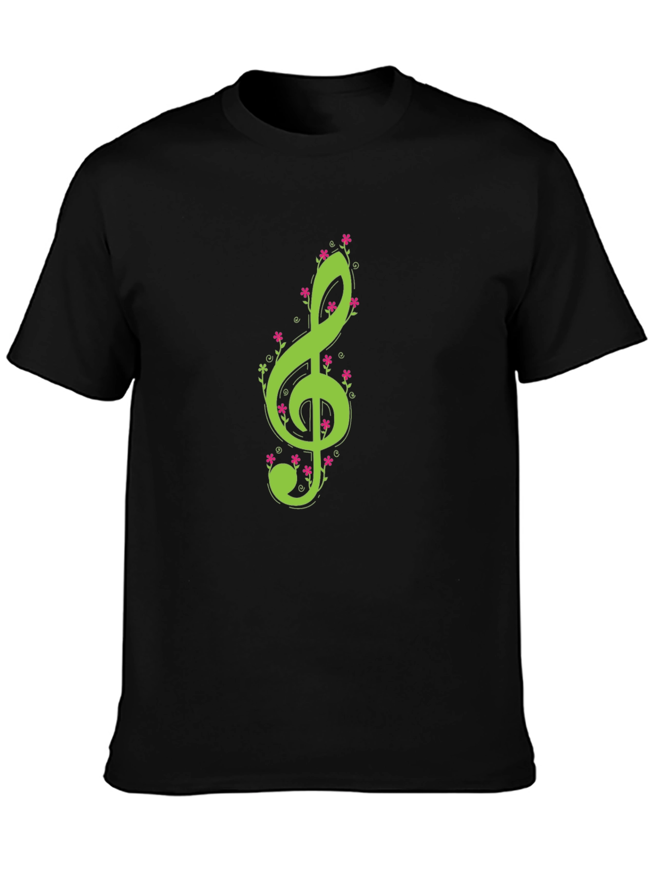 Floral Treble Clef Black T-Shirt
