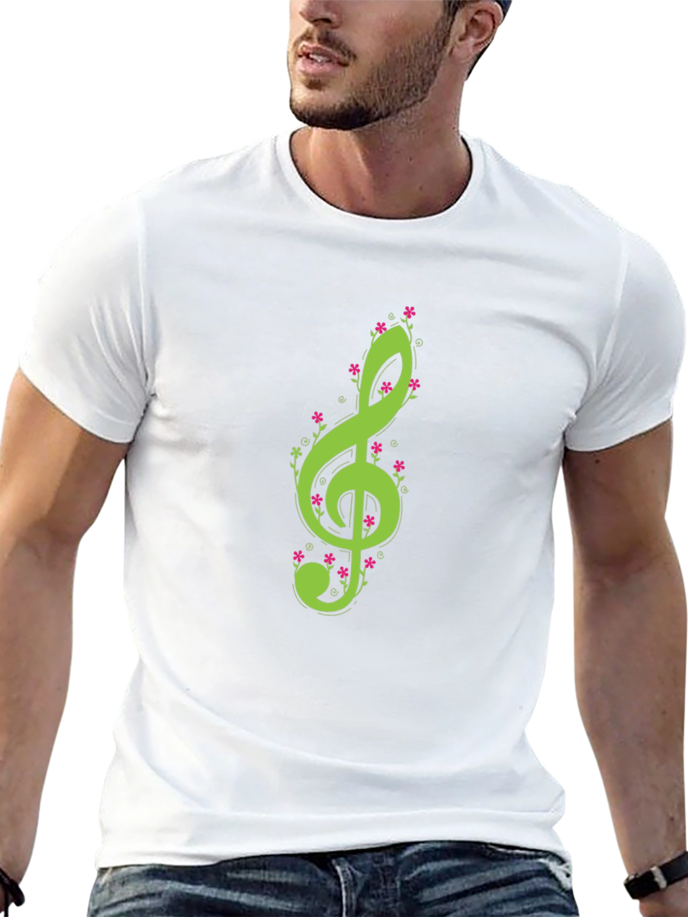 Floral Treble Clef Black T-Shirt