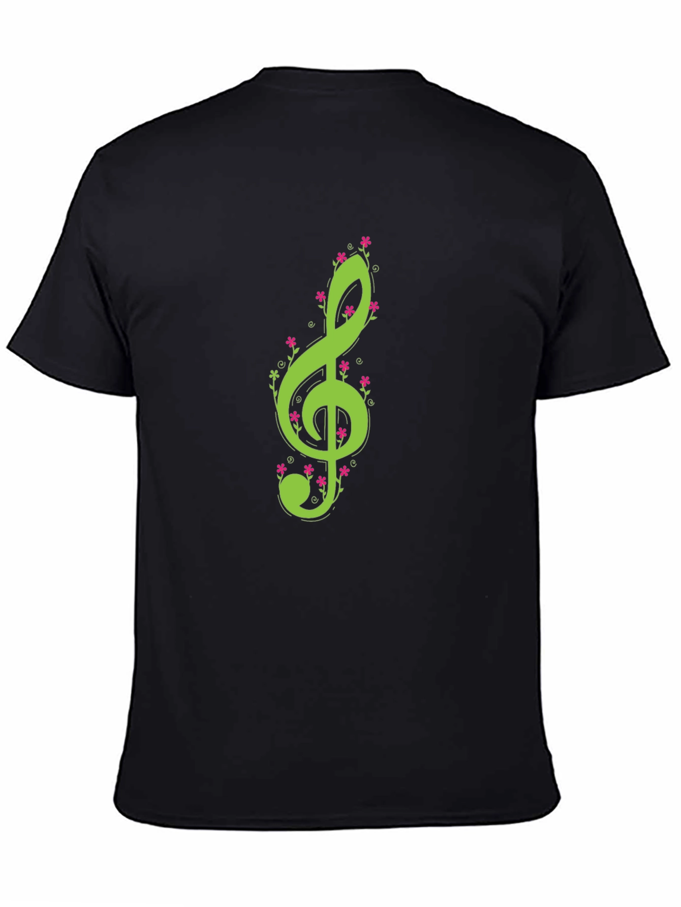 Floral Treble Clef Black T-Shirt