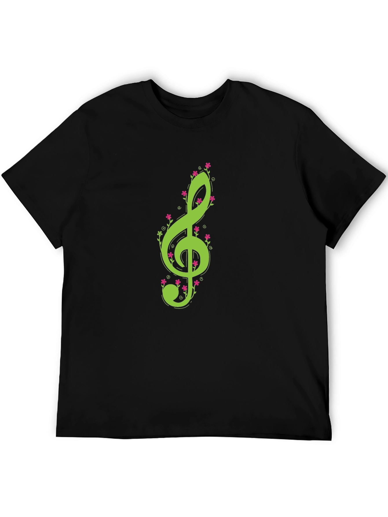 Floral Treble Clef Black T-Shirt