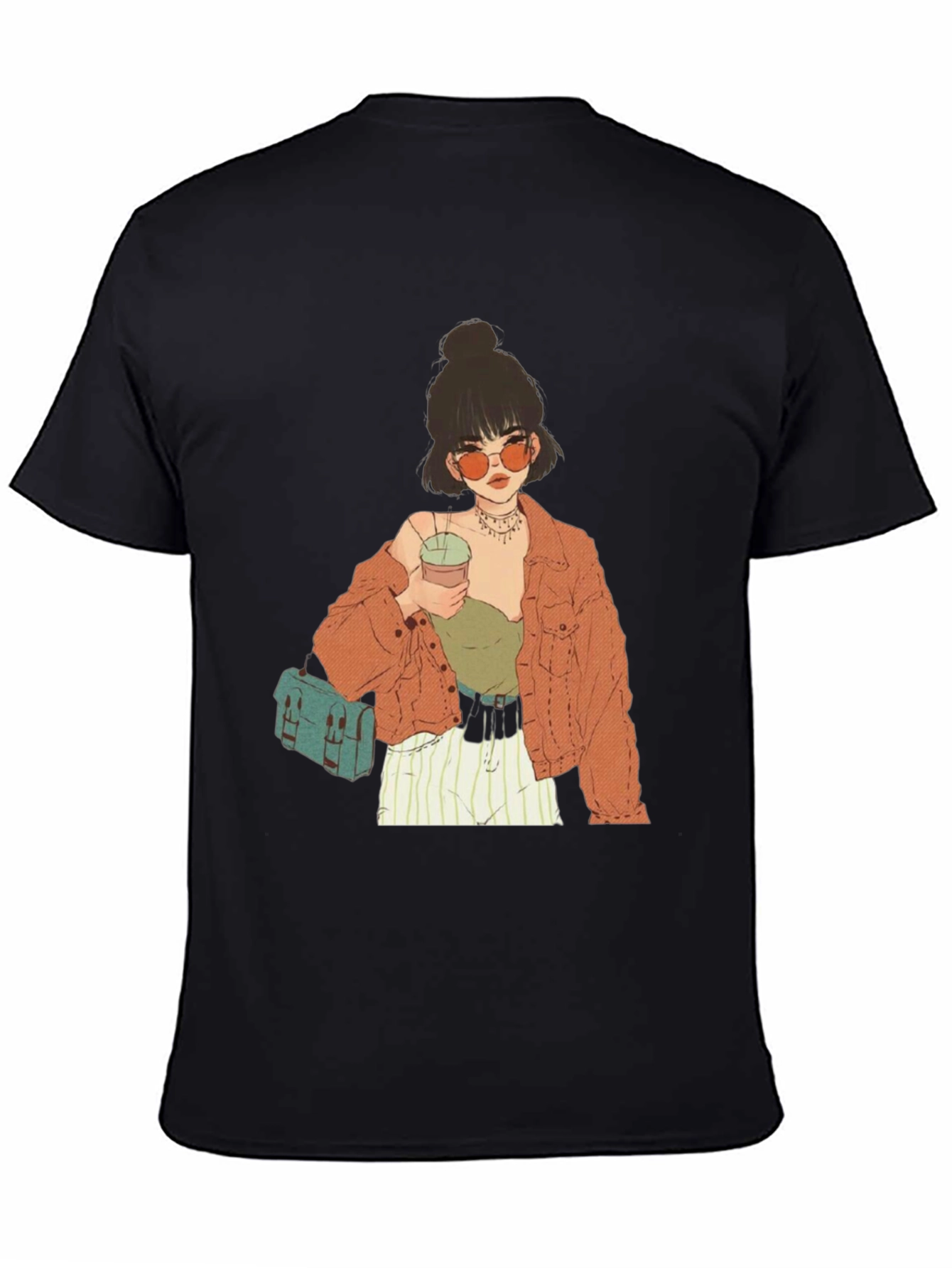 Trendy Girl Graphic Tee - Casual Black T-Shirt