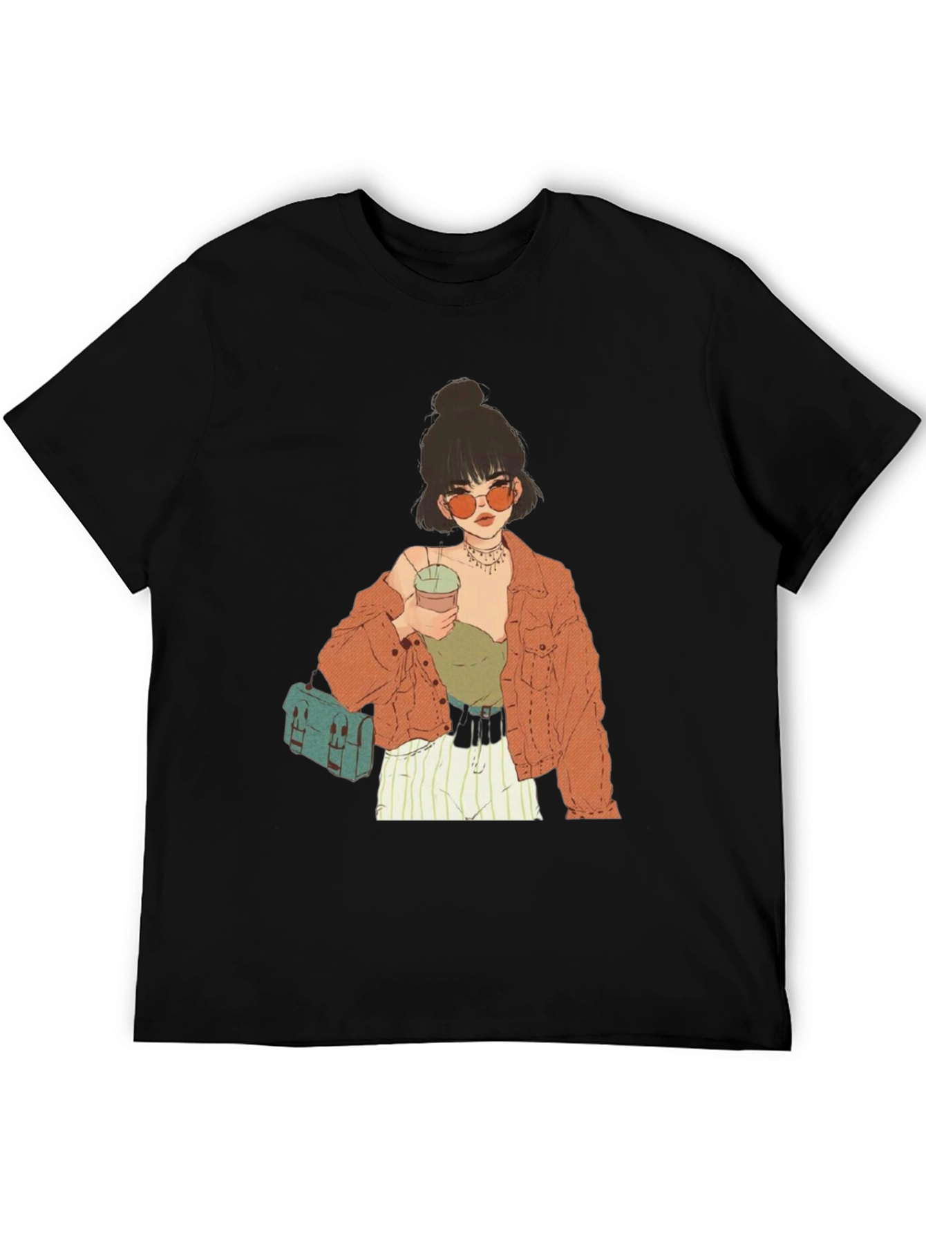 Trendy Girl Graphic Tee - Casual Black T-Shirt