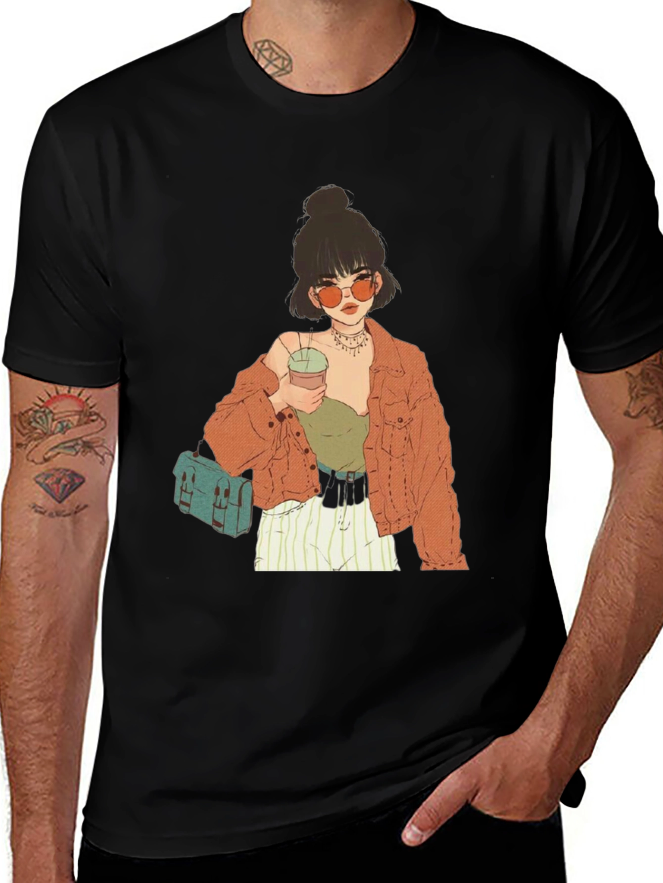Trendy Girl Graphic Tee - Casual Black T-Shirt