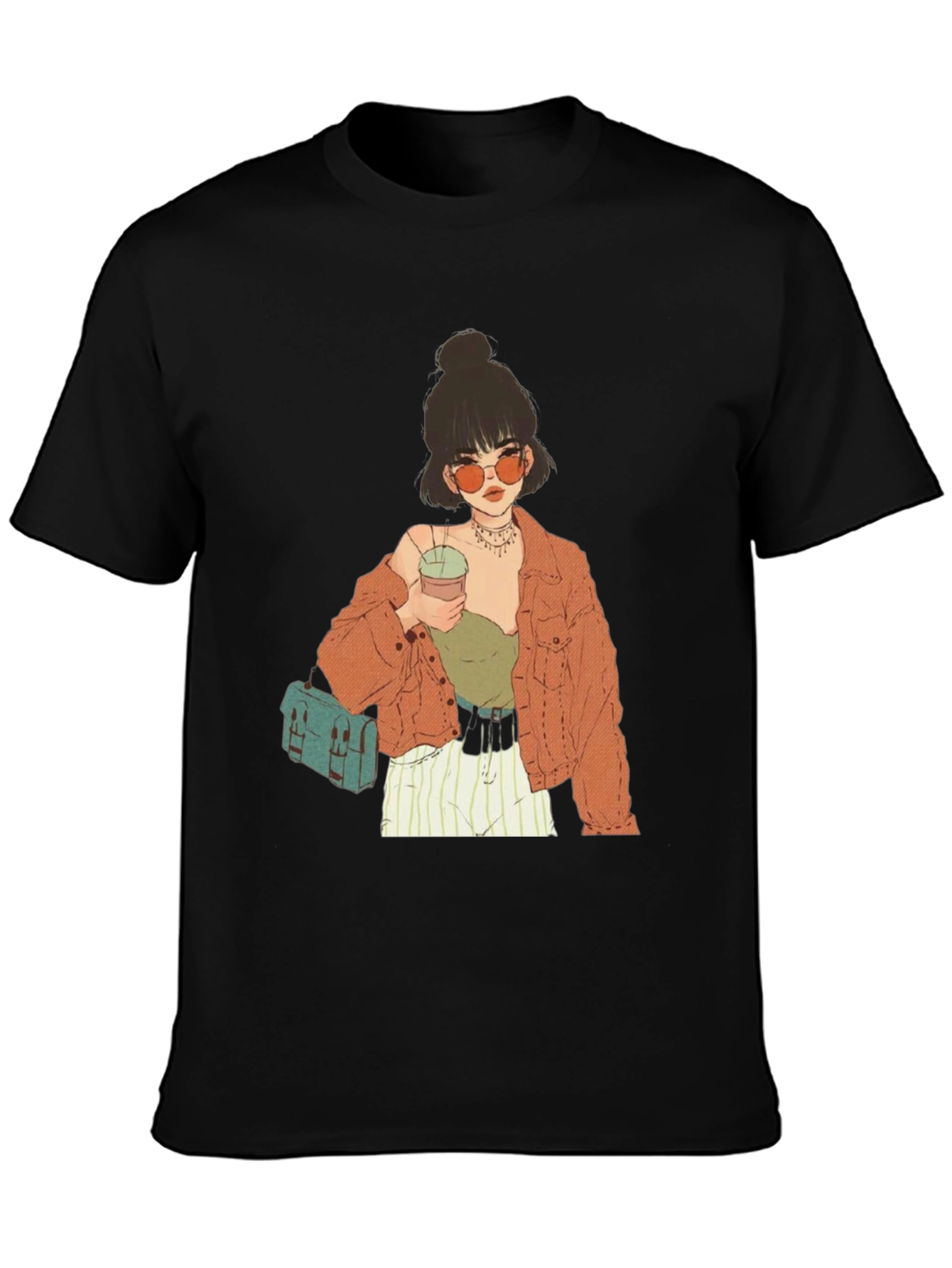 Trendy Girl Graphic Tee - Casual Black T-Shirt