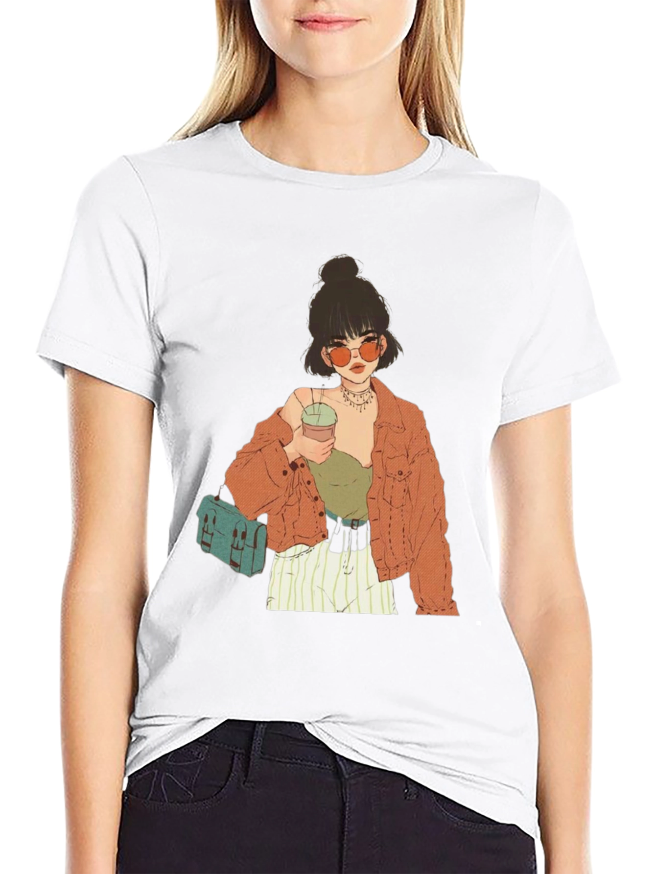 Trendy Girl Graphic Tee - Casual Black T-Shirt