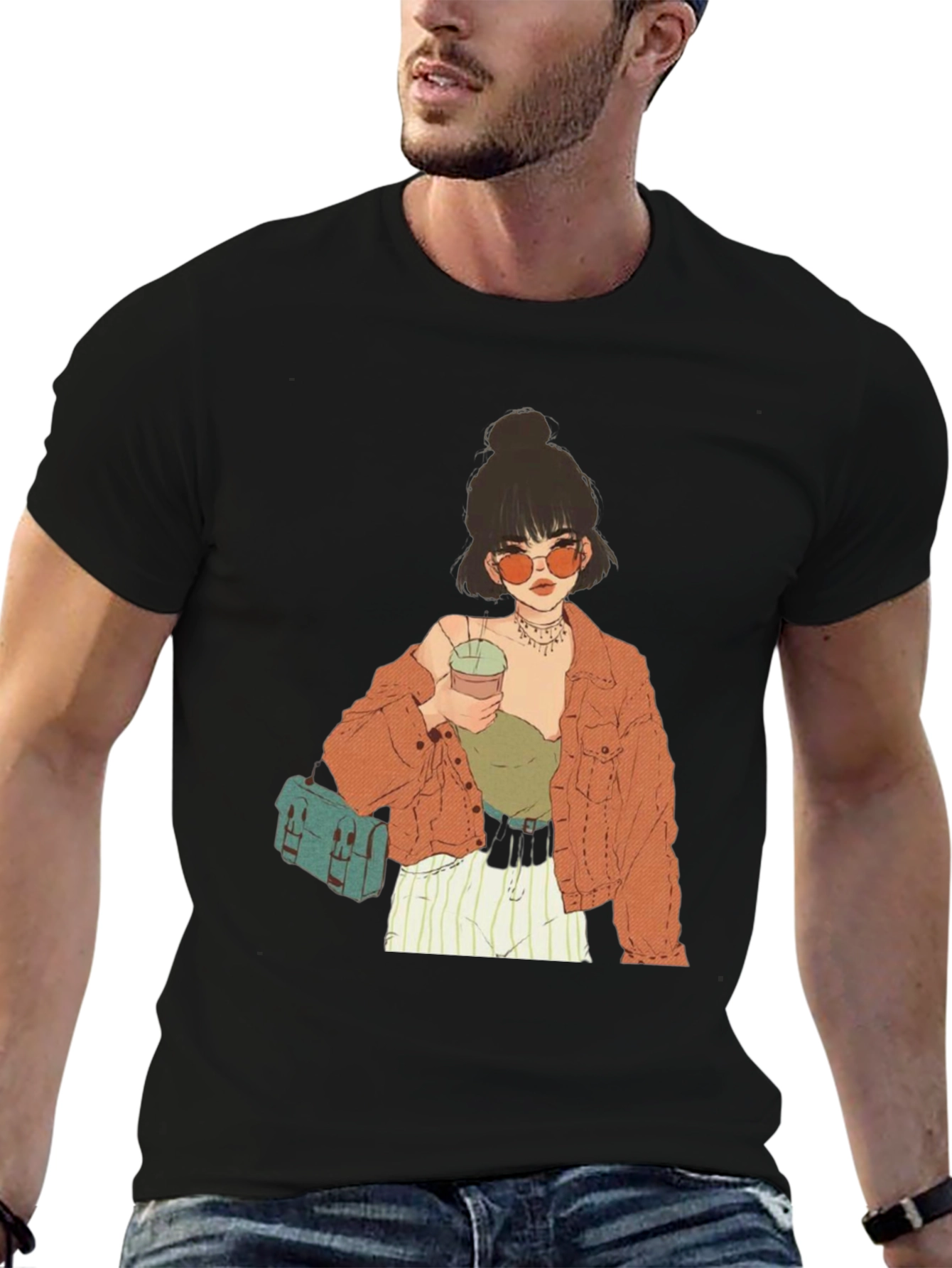 Trendy Girl Graphic Tee - Casual Black T-Shirt