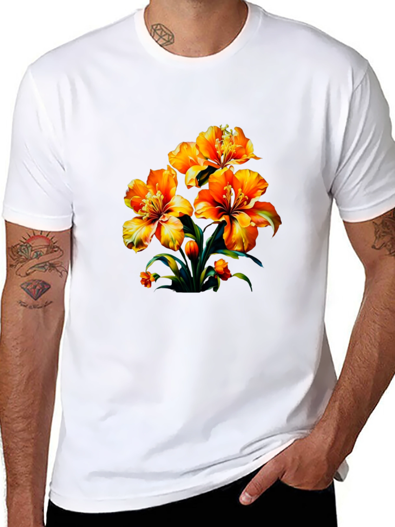 Floral Print Black Casual T-Shirt