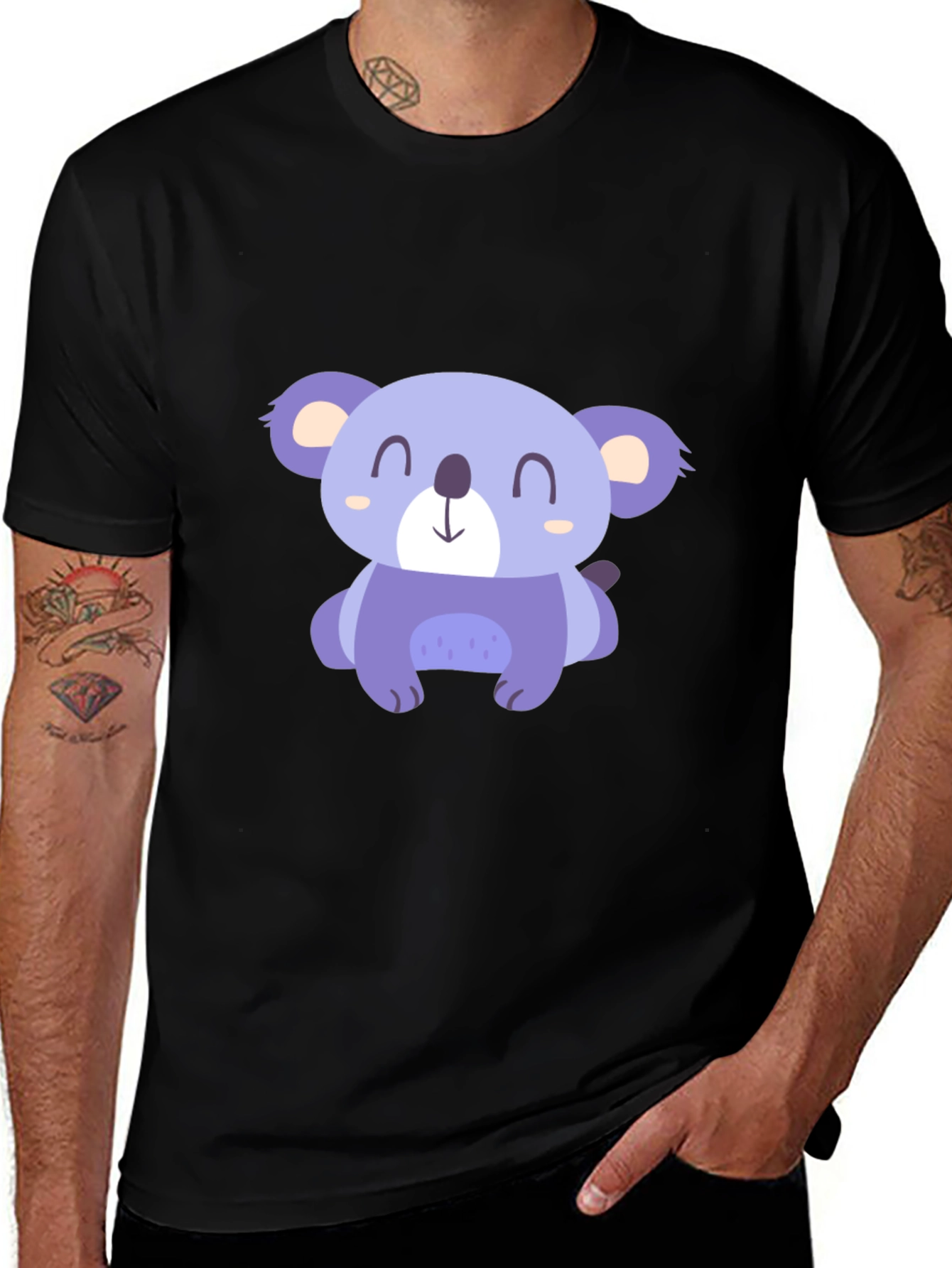 Cute Koala Graphic Tee - Casual Black T-Shirt