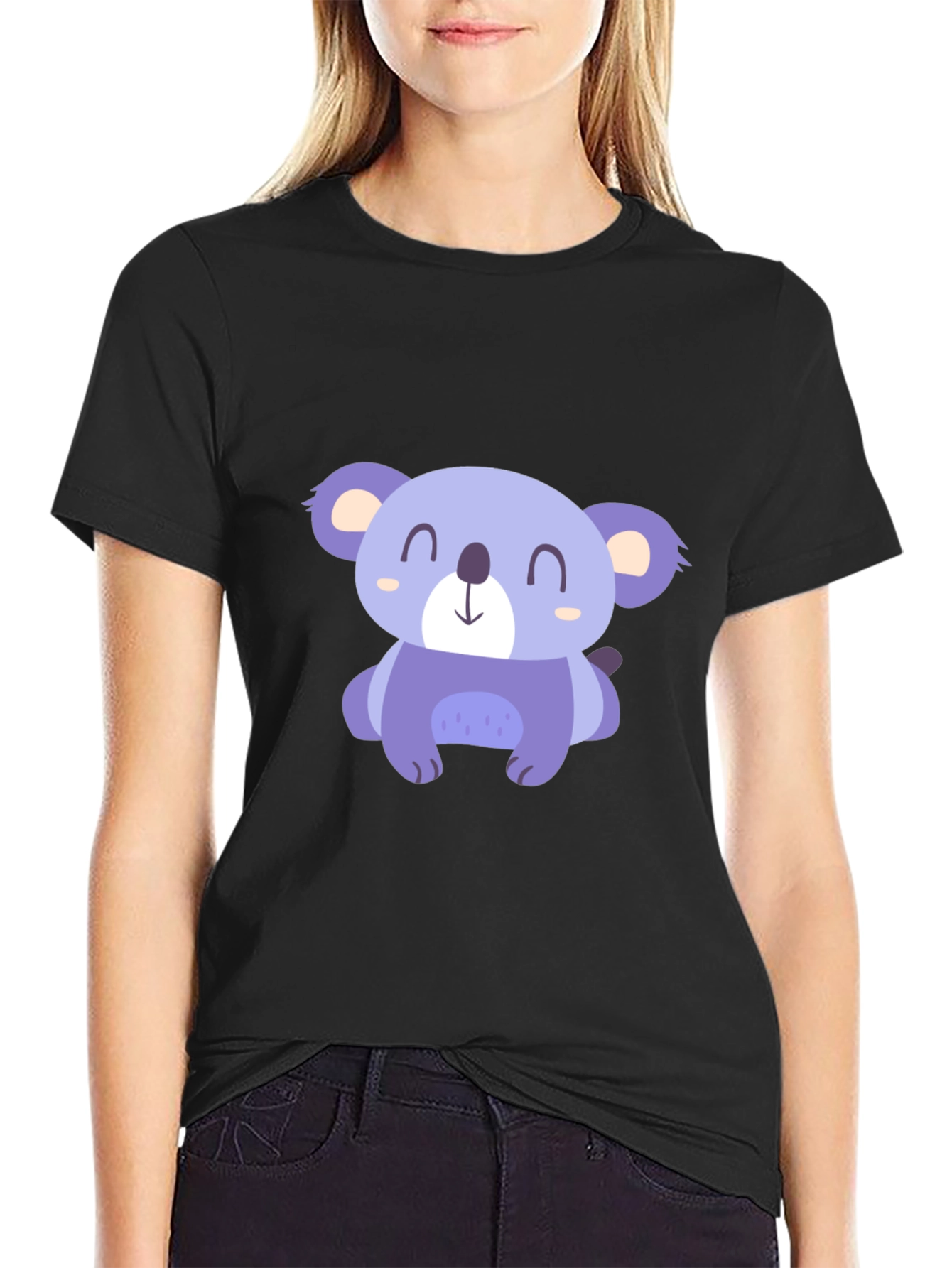 Cute Koala Graphic Tee - Casual Black T-Shirt