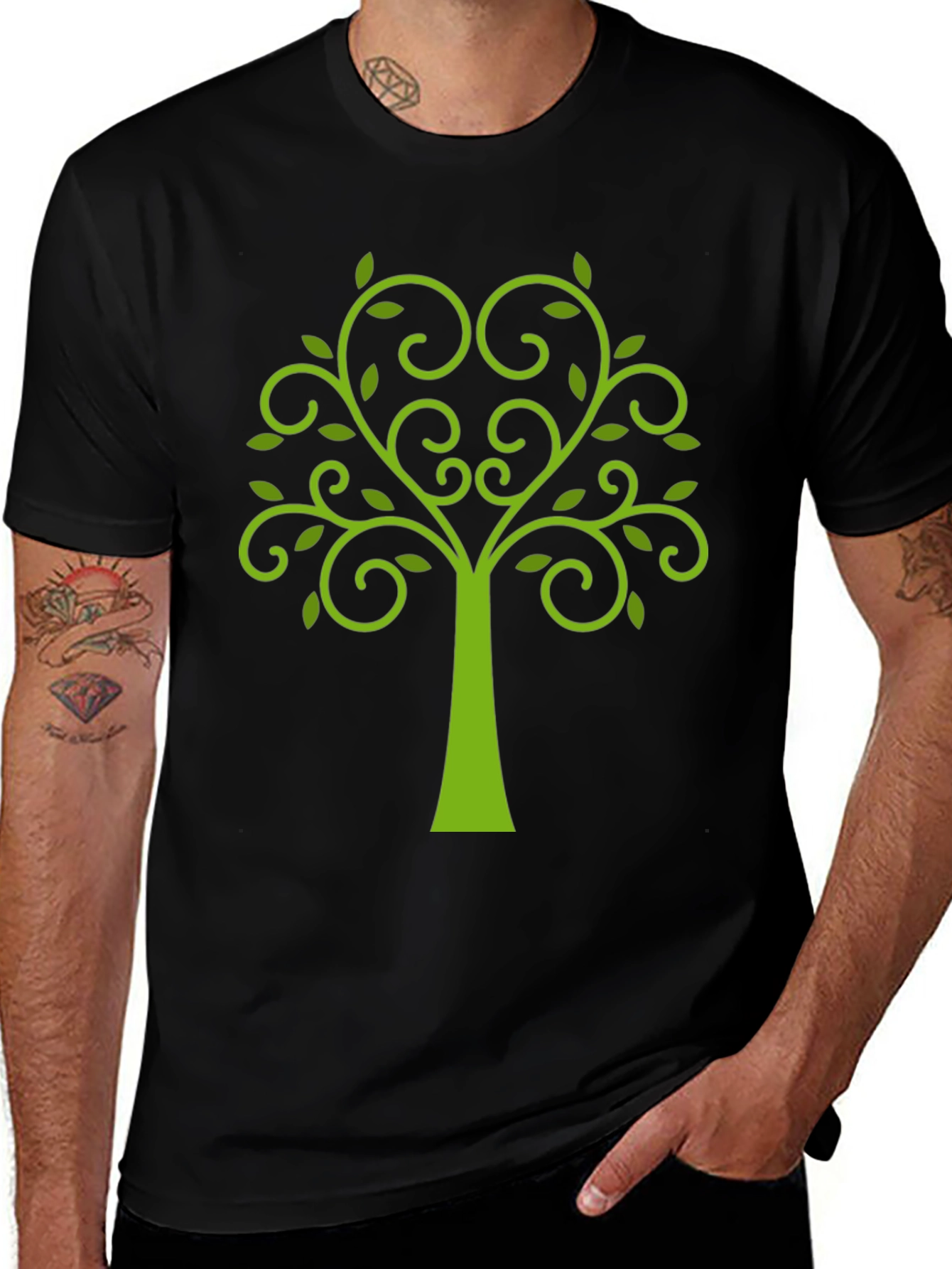Green Tree Graphic Black T-Shirt