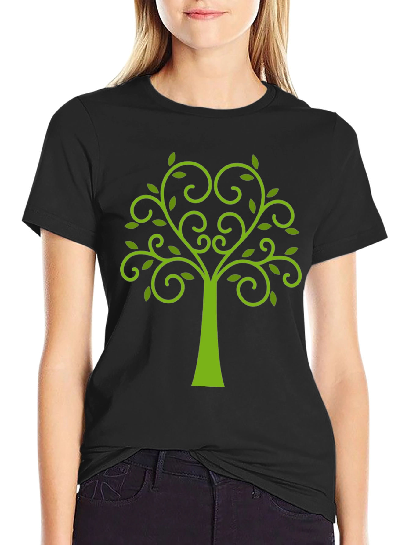Green Tree Graphic Black T-Shirt