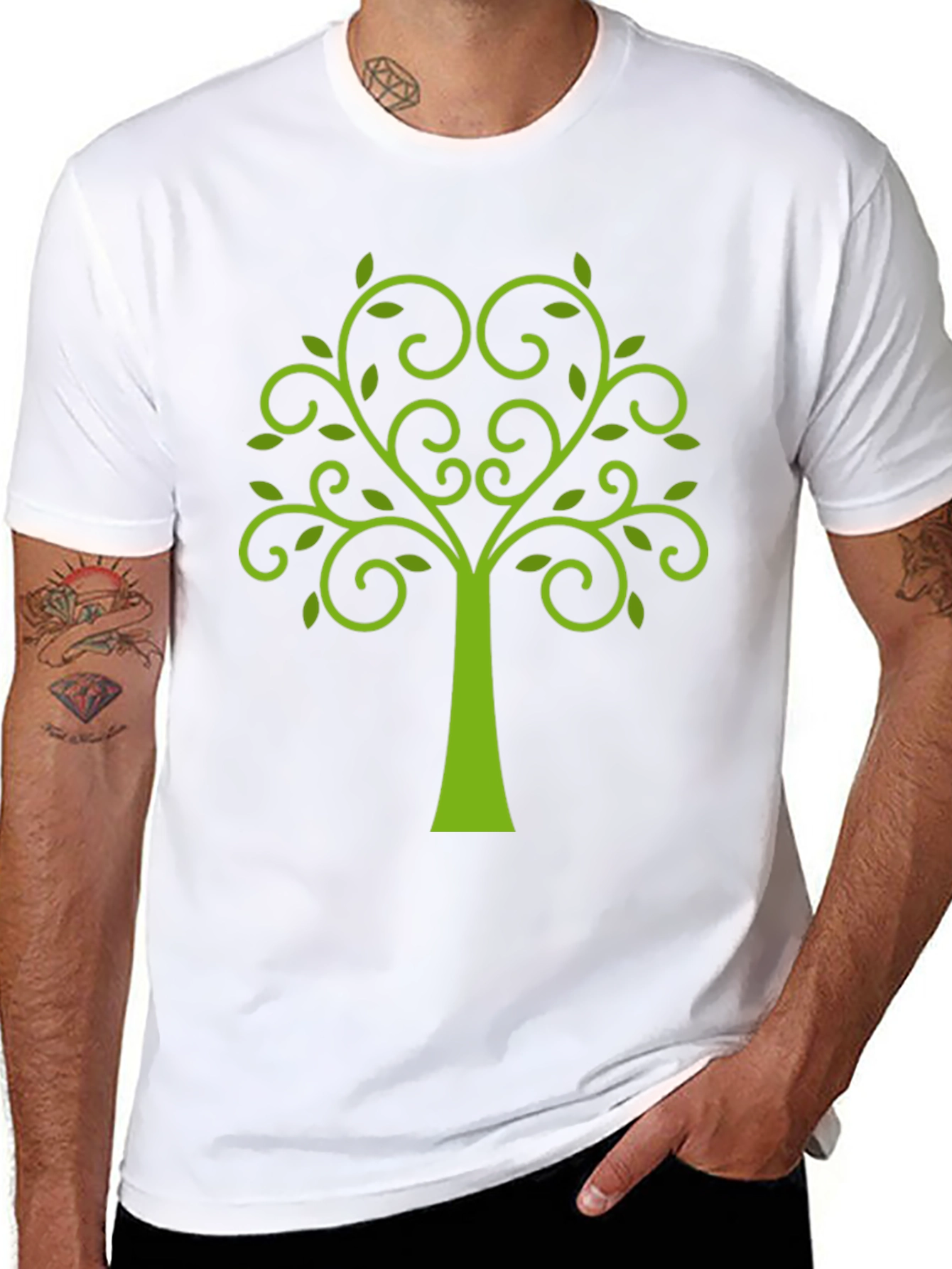 Green Tree Graphic Black T-Shirt