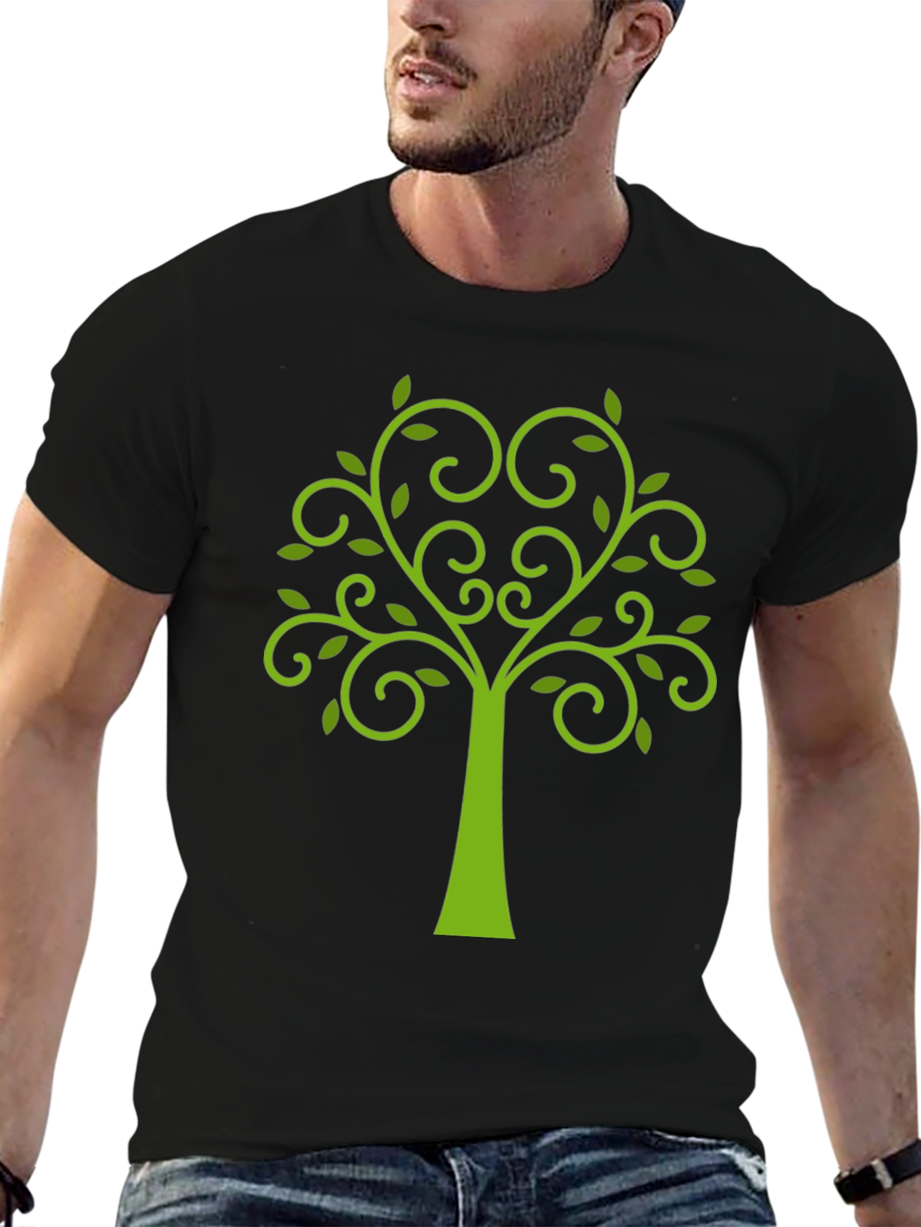 Green Tree Graphic Black T-Shirt