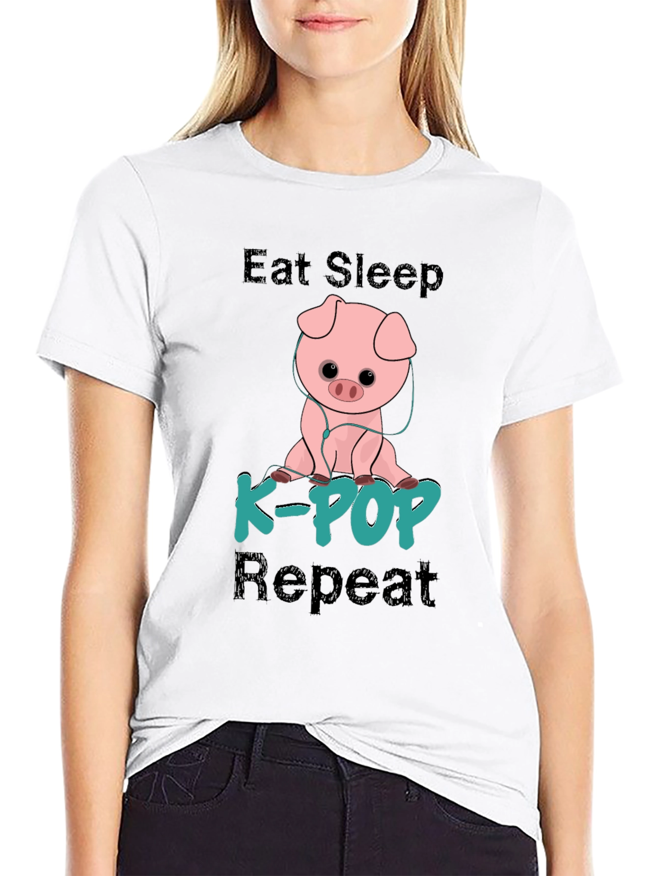 Eat Sleep K-Pop Repeat Pig Graphic Tee