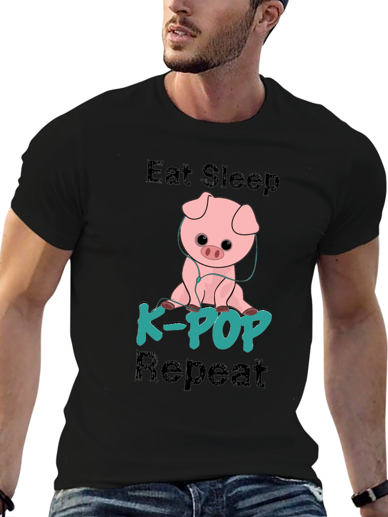Eat Sleep K-Pop Repeat Pig Graphic Tee