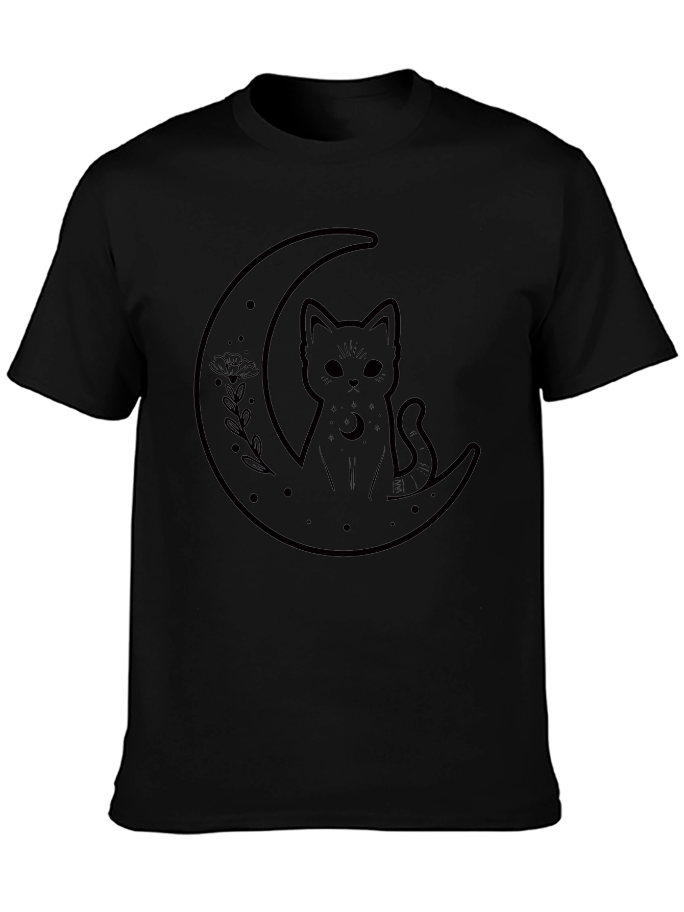 Cat on Moon Graphic Tee - Black T-Shirt