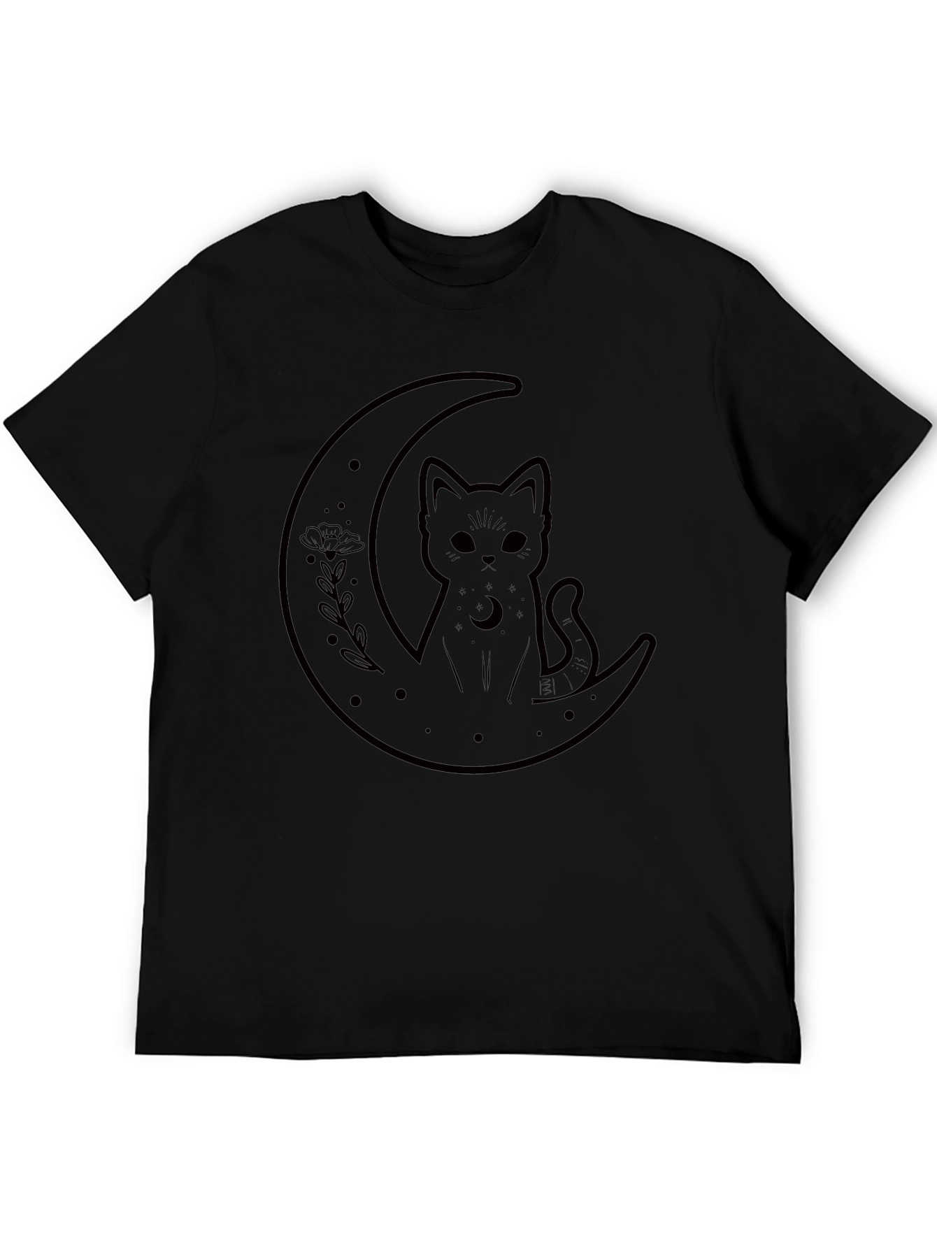 Cat on Moon Graphic Tee - Black T-Shirt