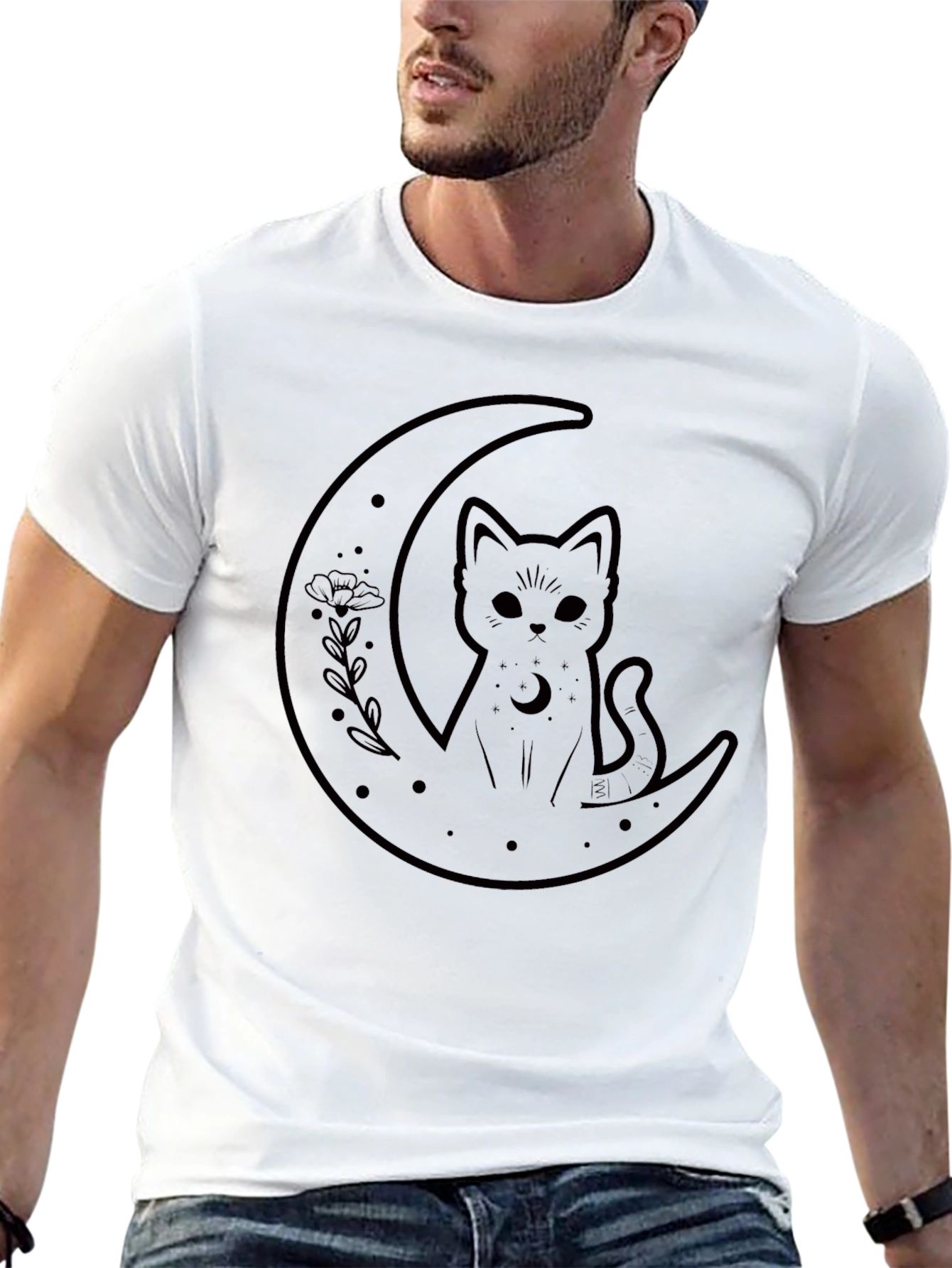 Cat on Moon Graphic Tee - Black T-Shirt