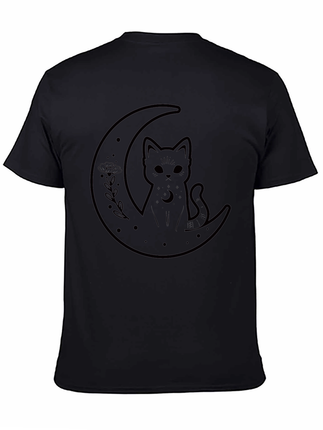 Cat on Moon Graphic Tee - Black T-Shirt