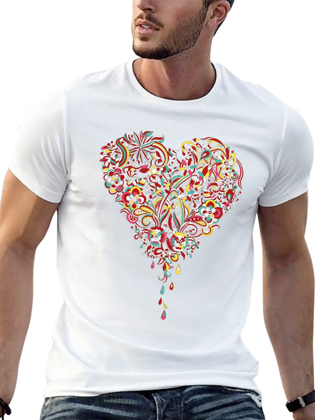 Floral Heart Graphic Black T-Shirt