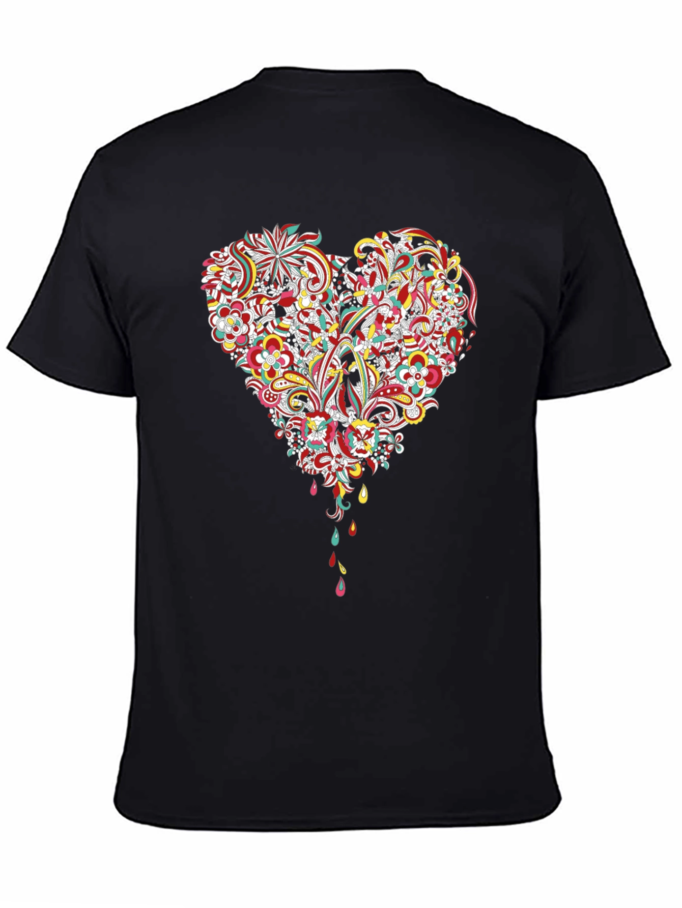 Floral Heart Graphic Black T-Shirt