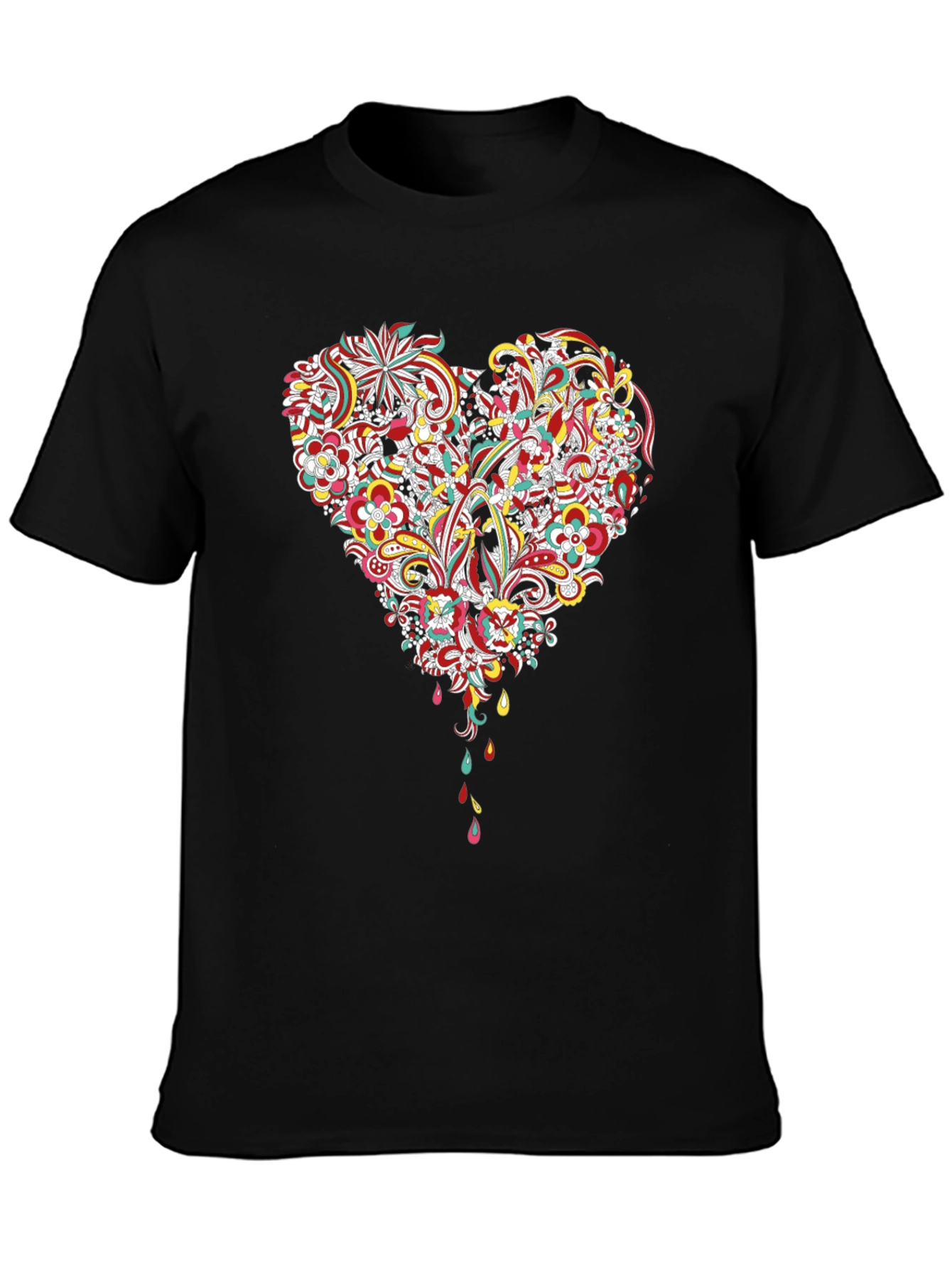 Floral Heart Graphic Black T-Shirt