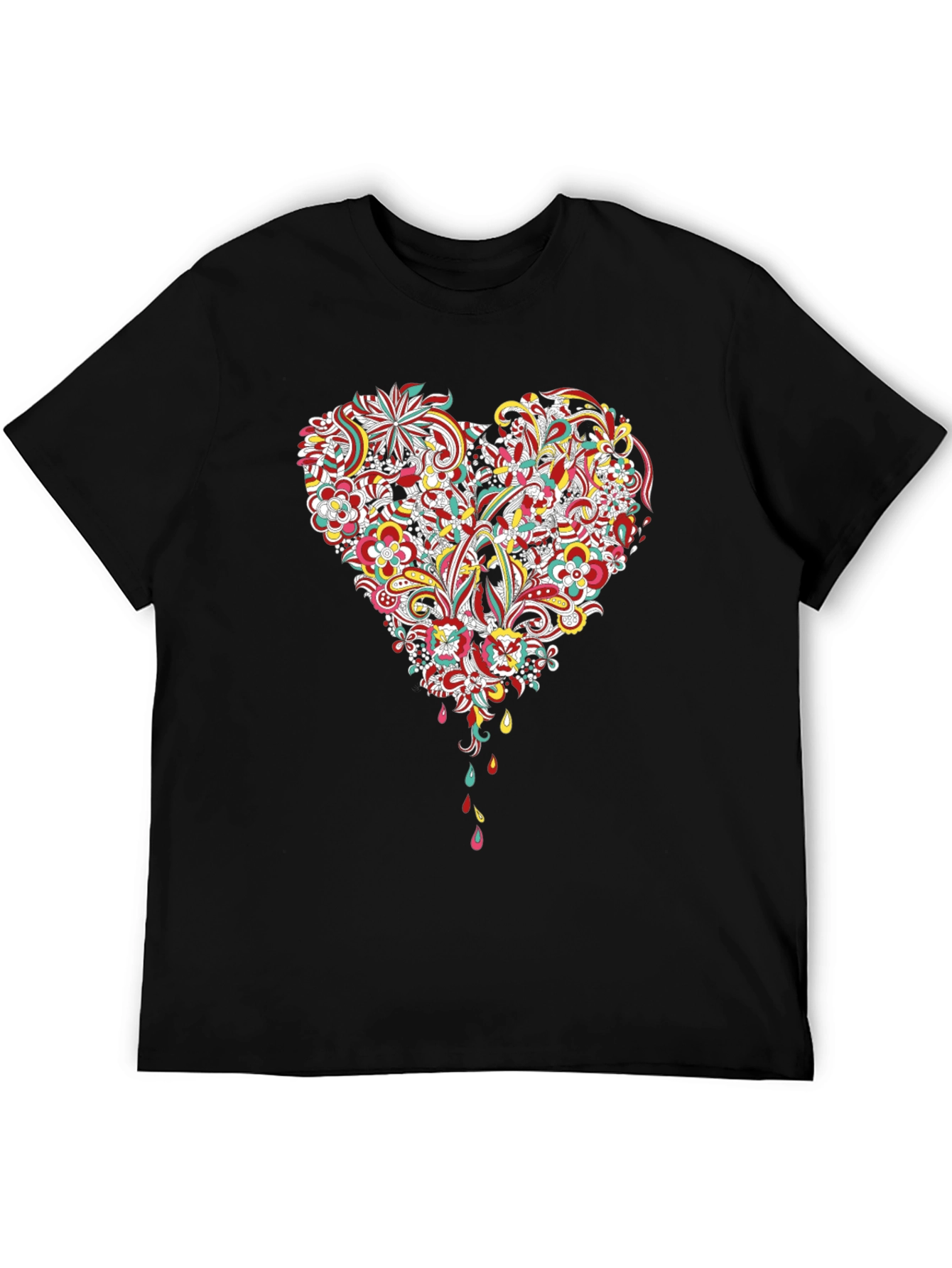 Floral Heart Graphic Black T-Shirt