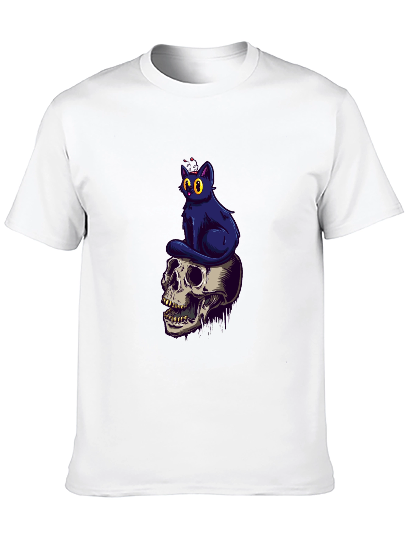 Skull & Cat Graphic Tee - Black Cotton T-Shirt