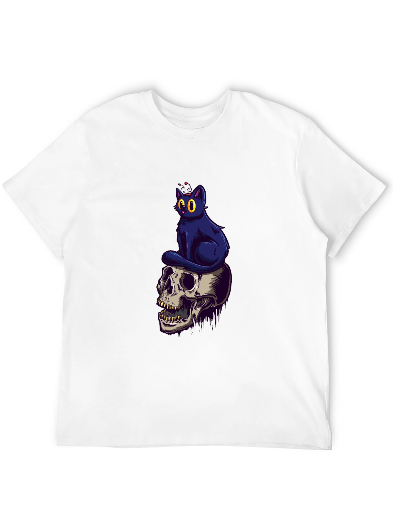 Skull & Cat Graphic Tee - Black Cotton T-Shirt