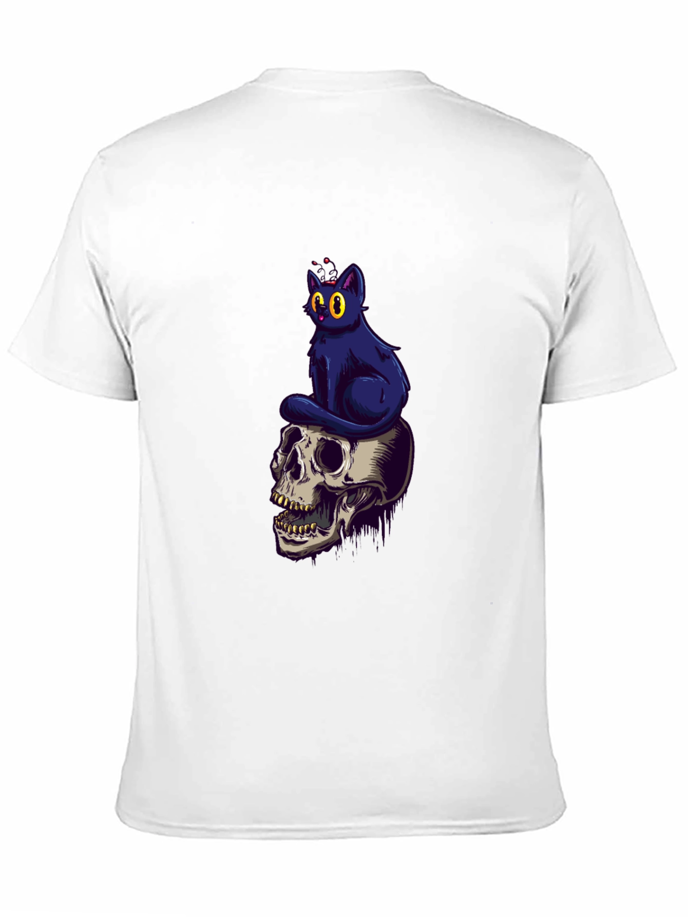 Skull & Cat Graphic Tee - Black Cotton T-Shirt