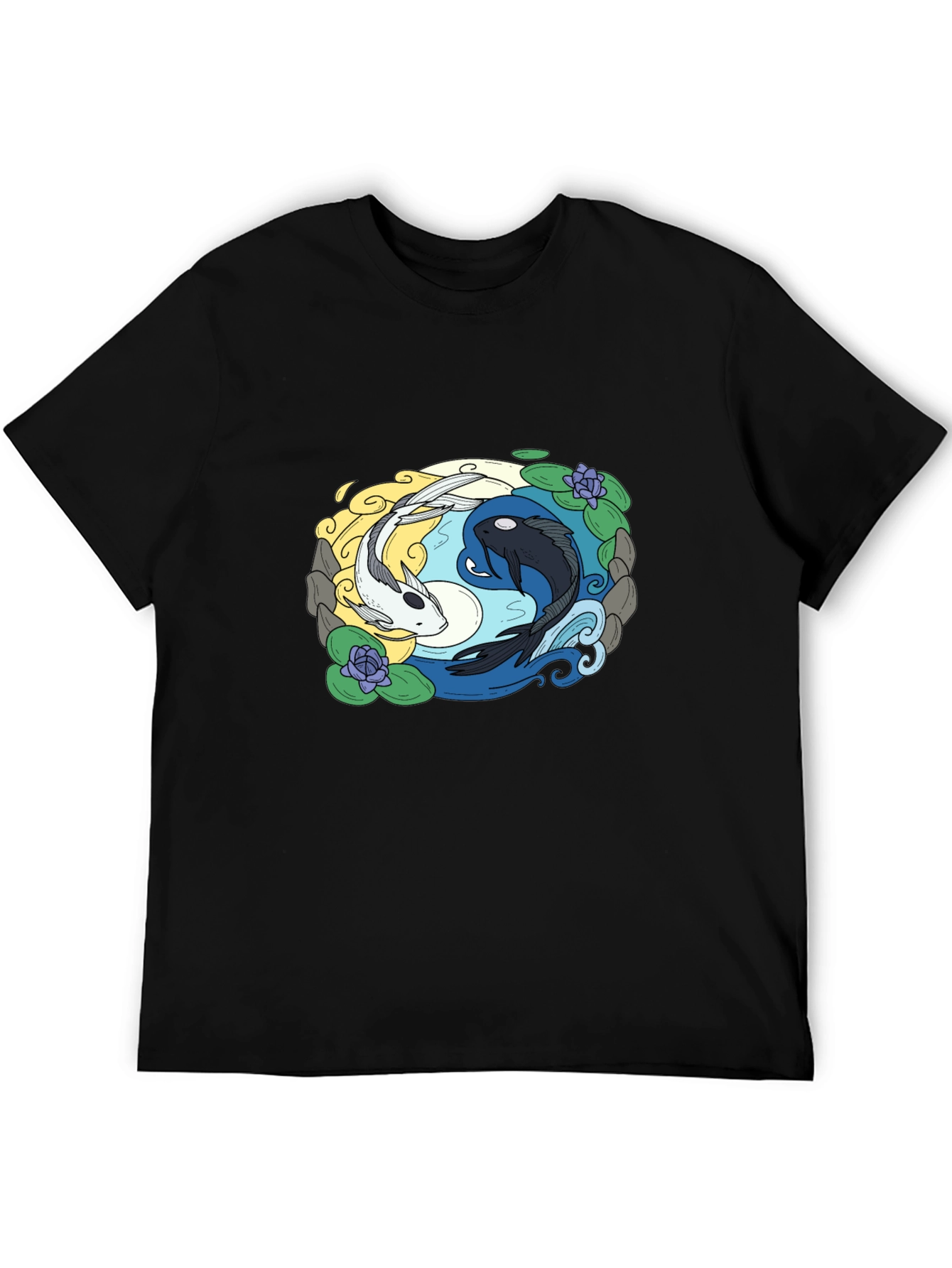 Yin Yang Koi Fish Graphic Tee - Black
