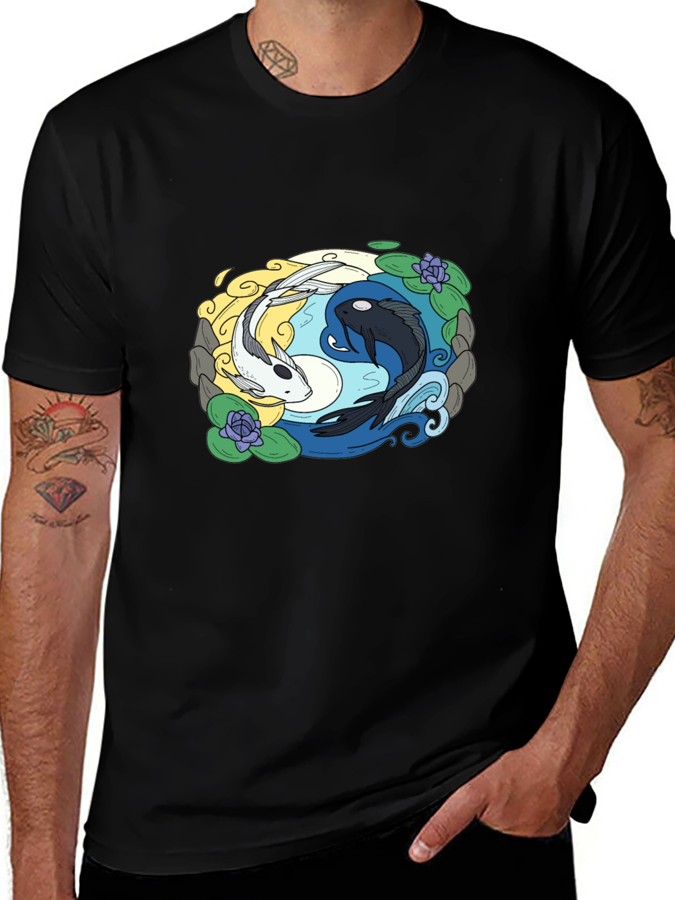 Yin Yang Koi Fish Graphic Tee - Black