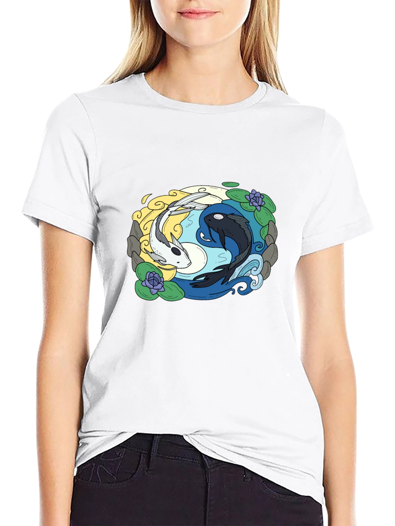 Yin Yang Koi Fish Graphic Tee - Black