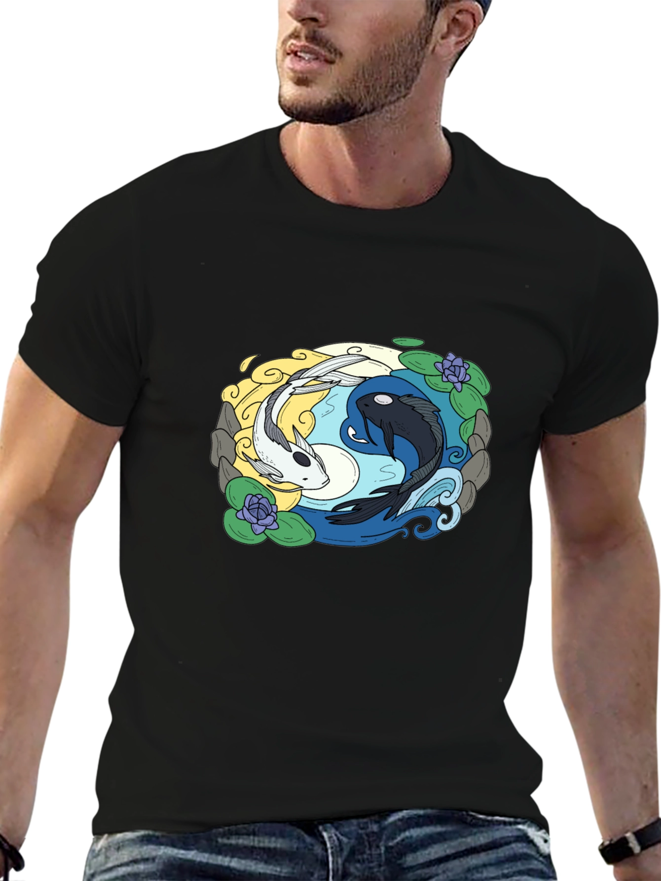 Yin Yang Koi Fish Graphic Tee - Black