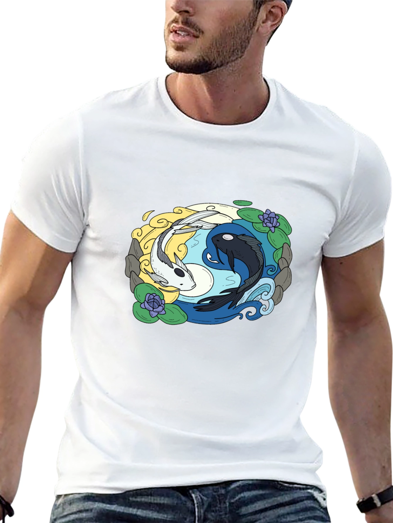 Yin Yang Koi Fish Graphic Tee - Black