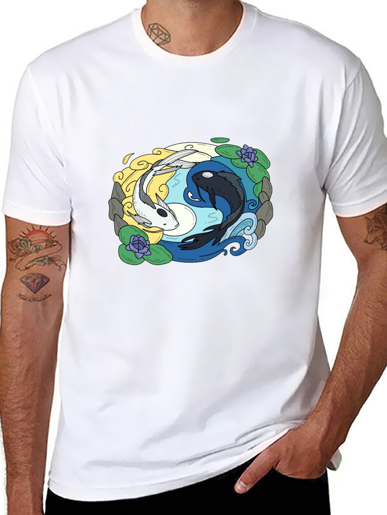 Yin Yang Koi Fish Graphic Tee - Black