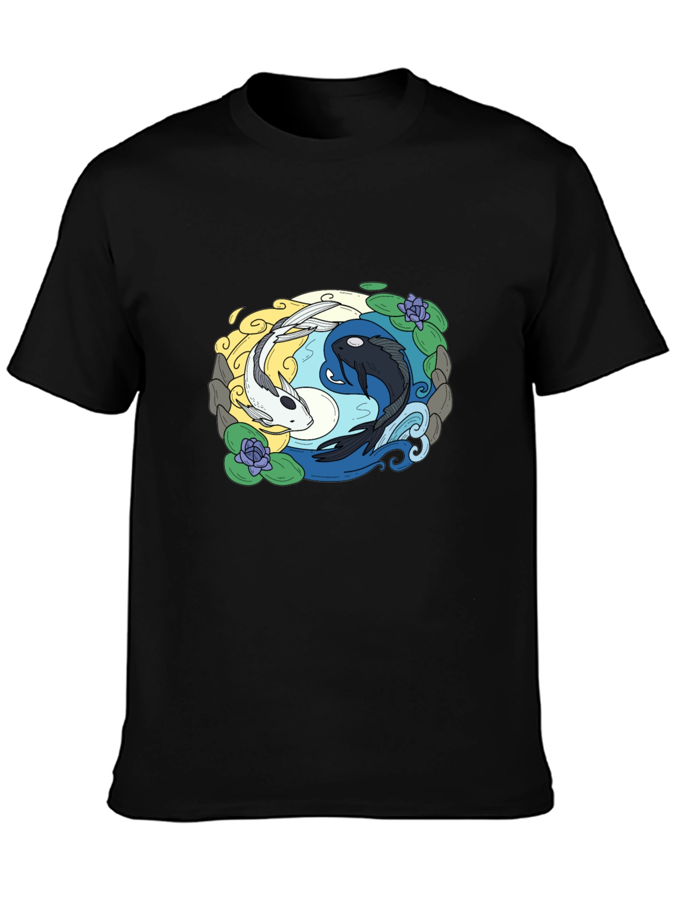 Yin Yang Koi Fish Graphic Tee - Black