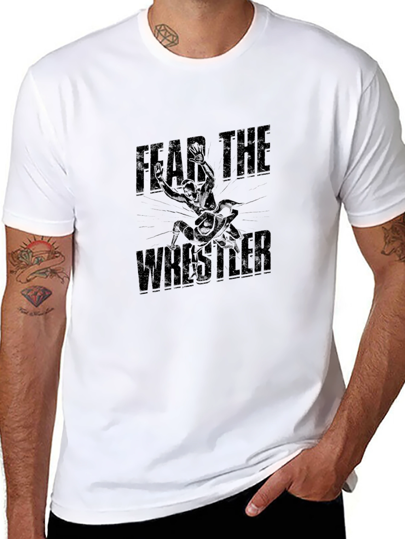 Fear the Wrestler Black Graphic T-Shirt