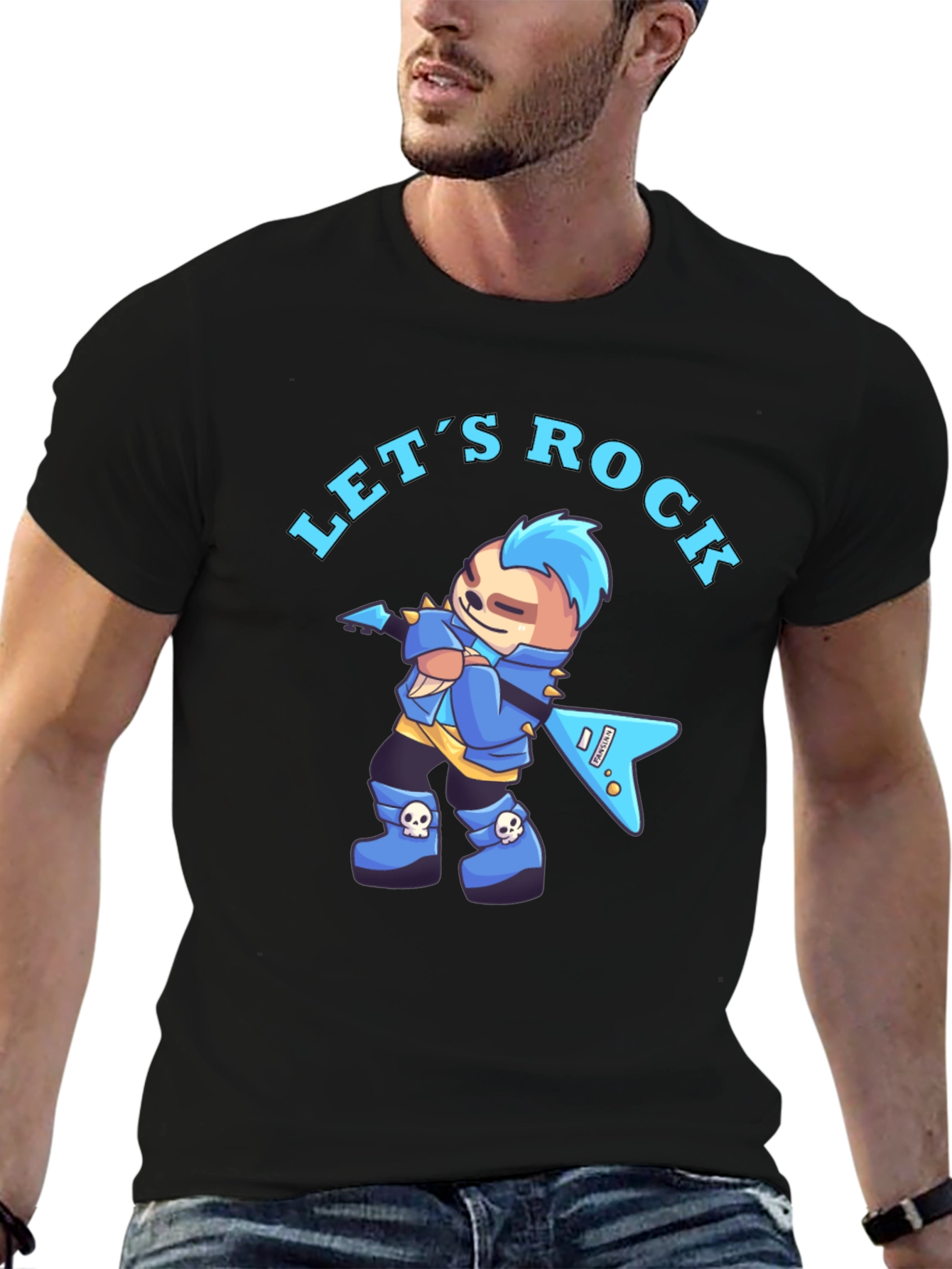 Lets Rock Sloth Graphic Tee - Black Cotton Shirt