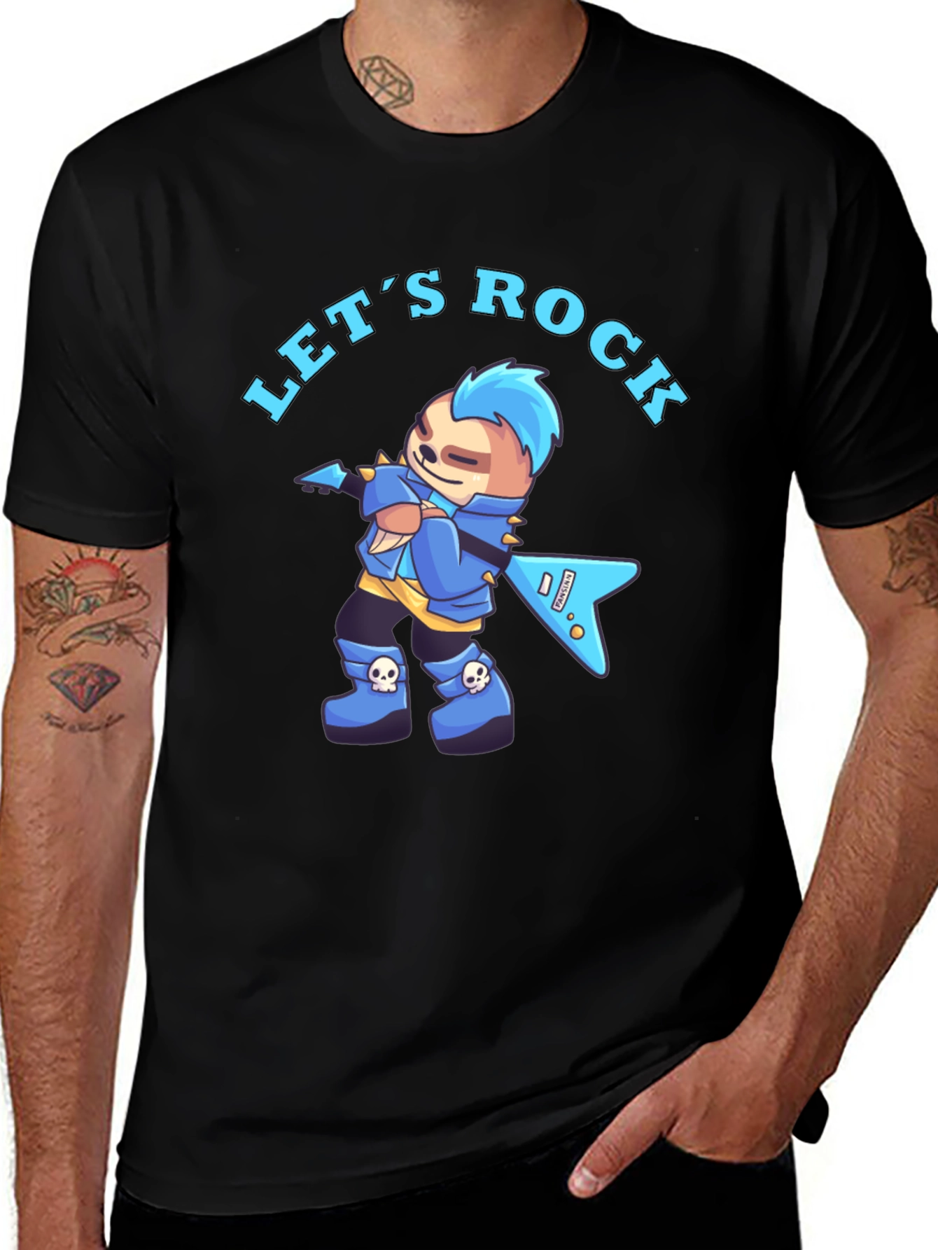 Lets Rock Sloth Graphic Tee - Black Cotton Shirt