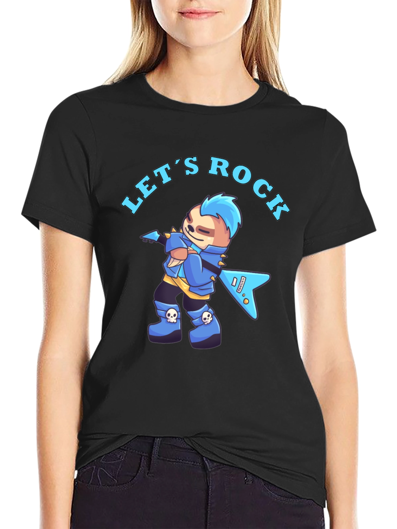 Lets Rock Sloth Graphic Tee - Black Cotton Shirt