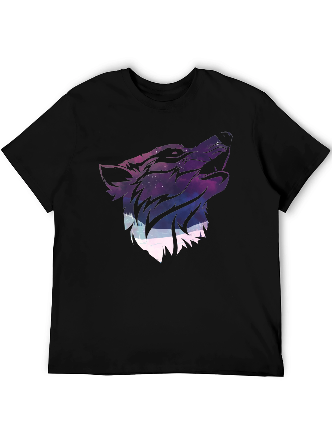Wolf Galaxy Graphic Print T-Shirt - Black