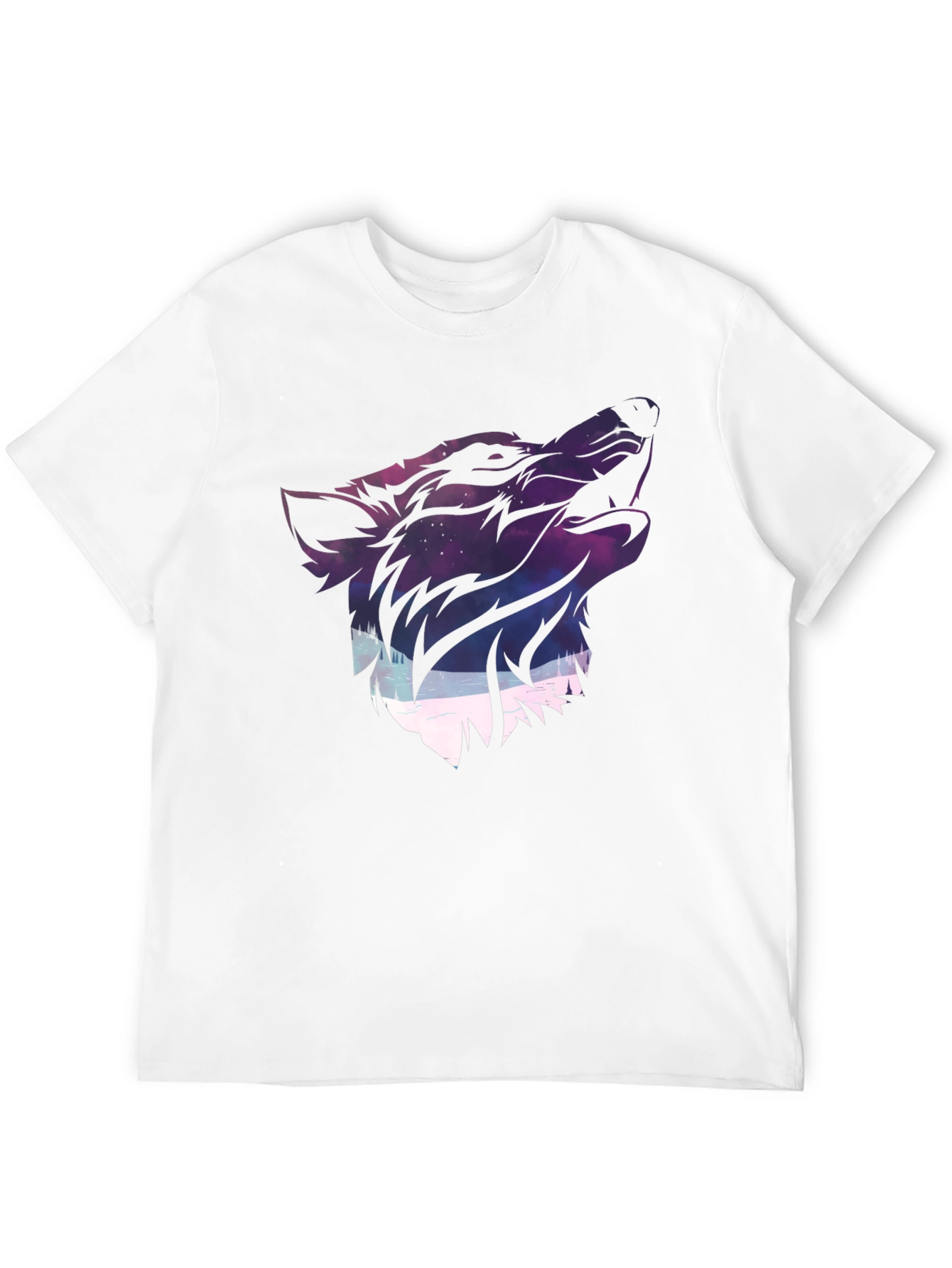 Wolf Galaxy Graphic Print T-Shirt - Black