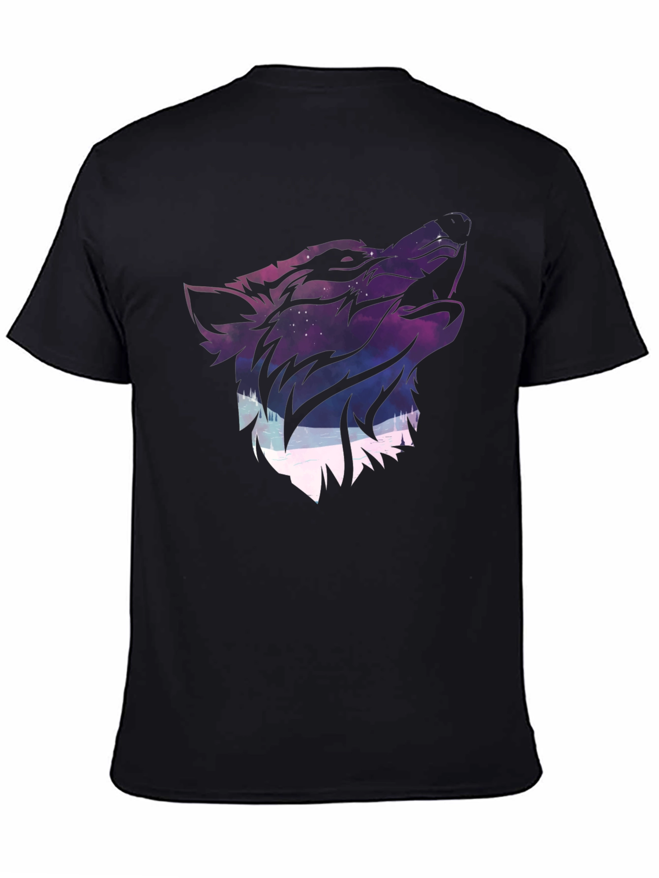 Wolf Galaxy Graphic Print T-Shirt - Black