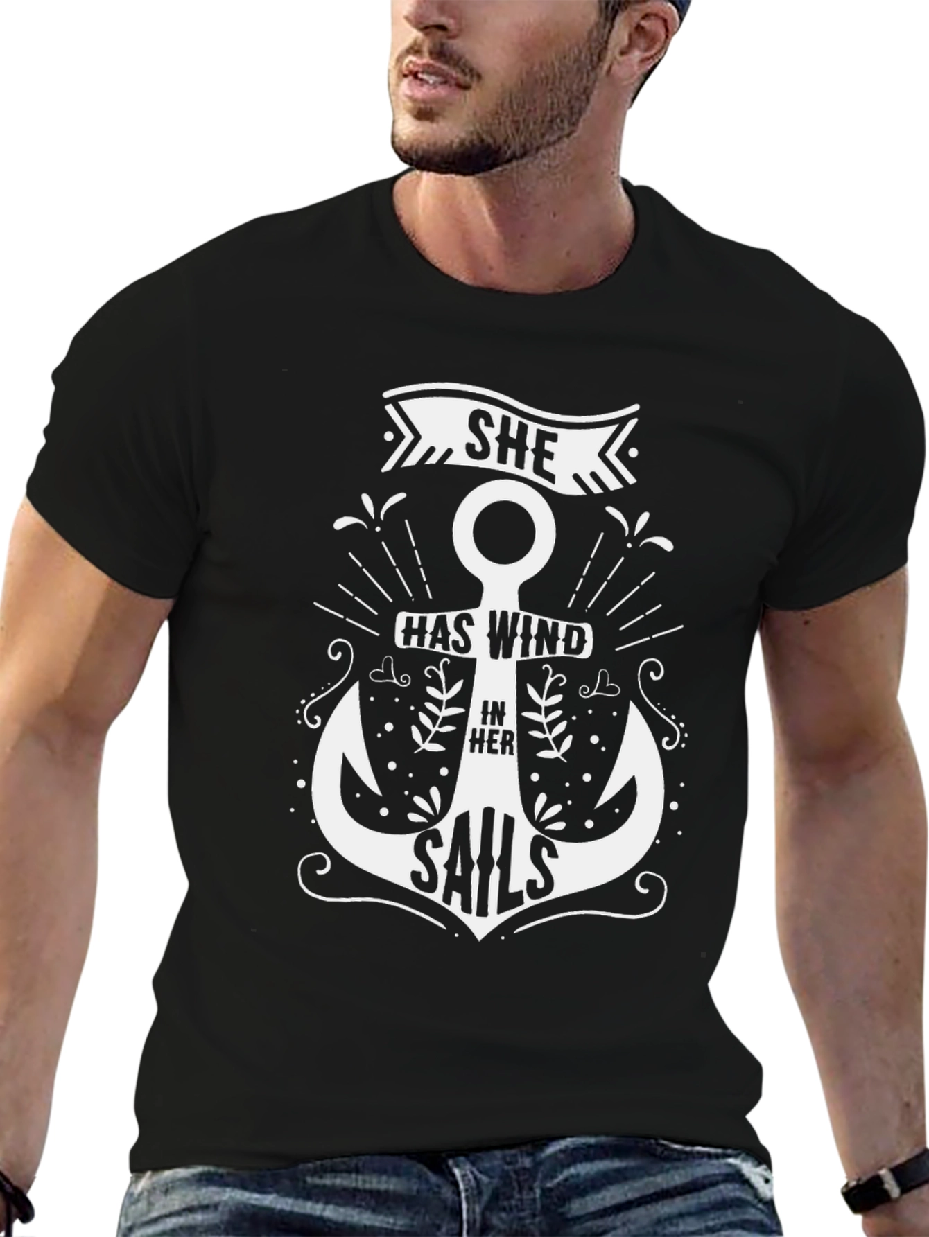 She Has Wind In Her Sails Black Graphic Tee