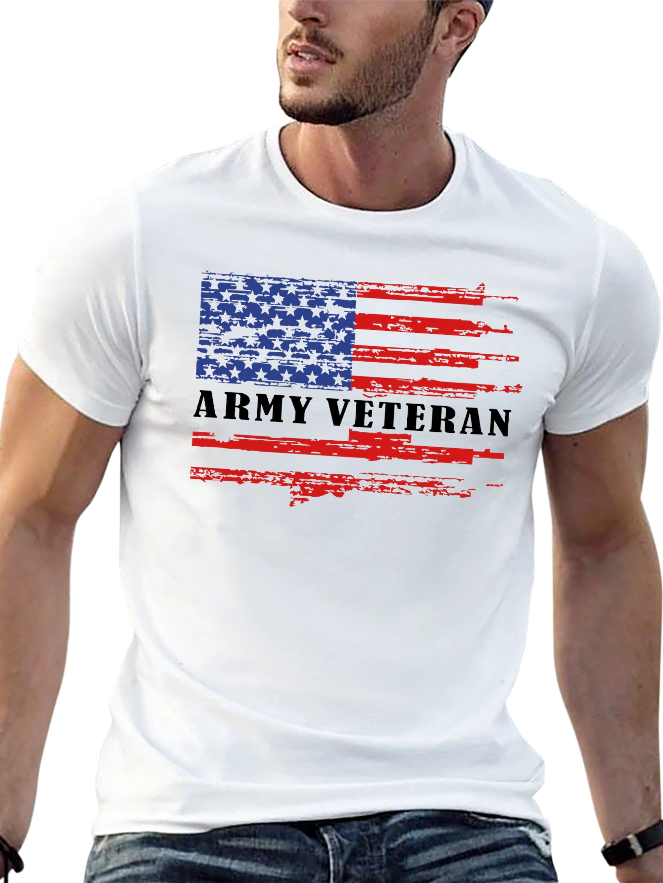 Army Veteran American Flag Graphic T-Shirt